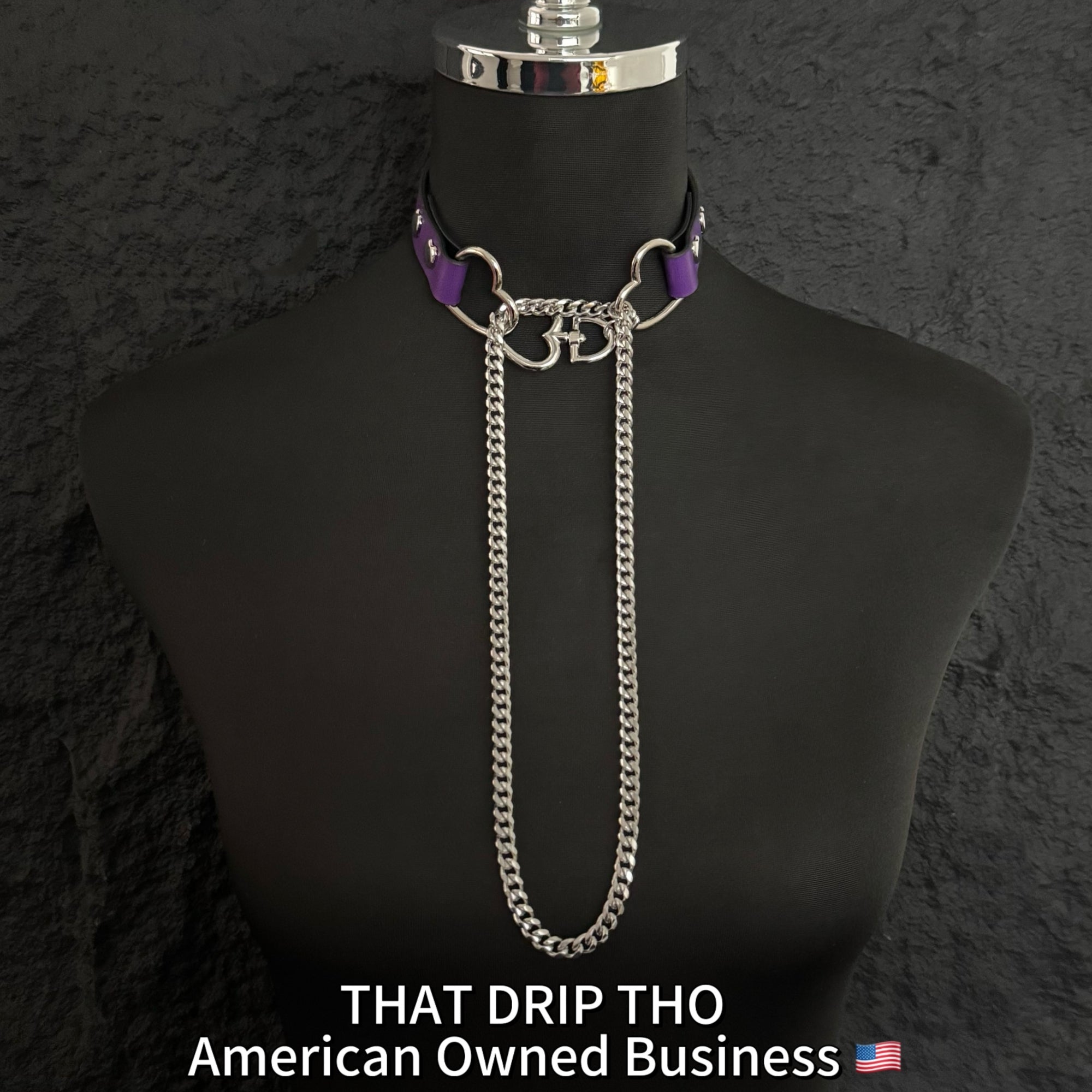 Luxe Chain (Fashion Layered Chain Leather Choker Necklace) (Purple Leather-Silver Chain with Heart)
