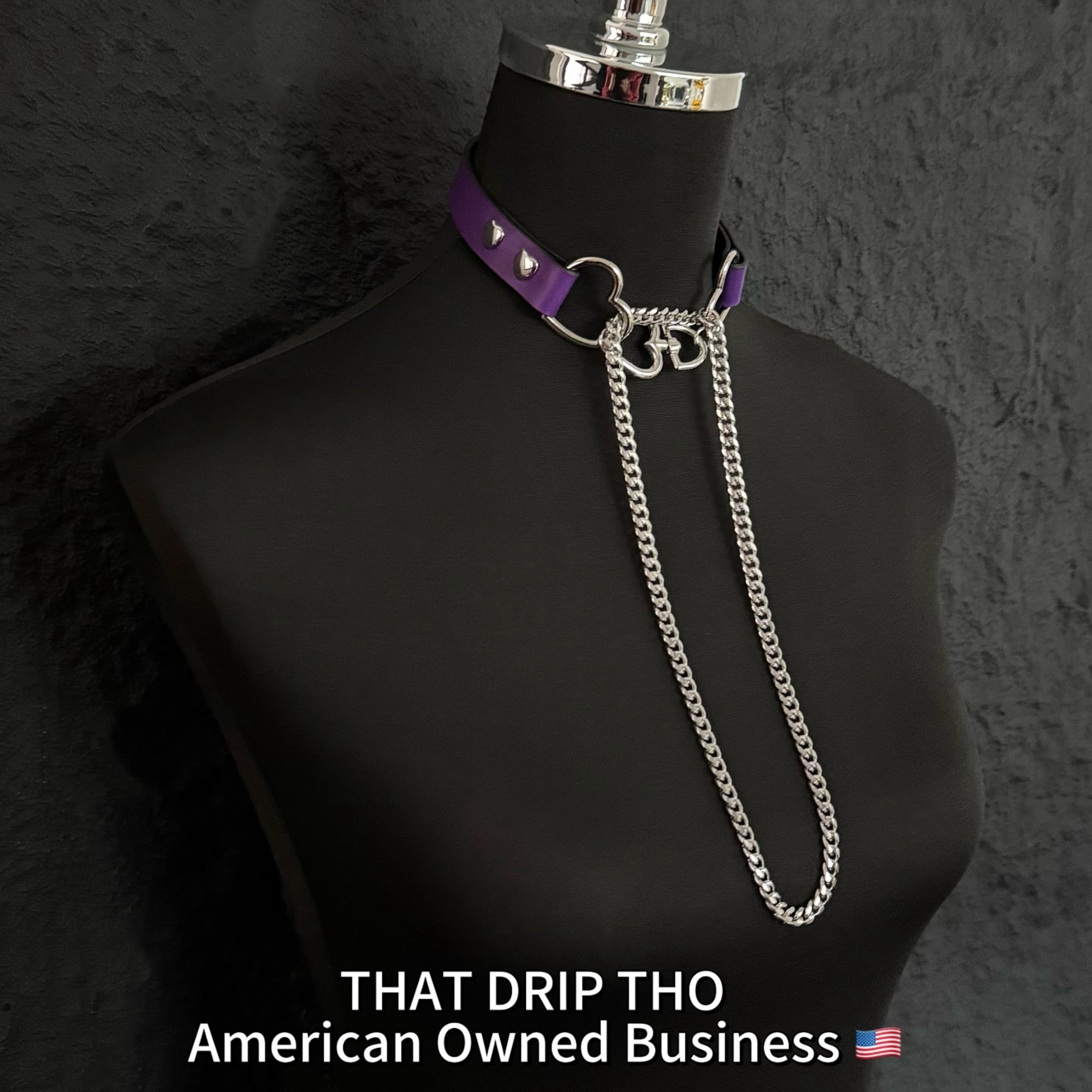 Luxe Chain (Fashion Layered Chain Leather Choker Necklace) (Purple Leather-Silver Chain with Heart)