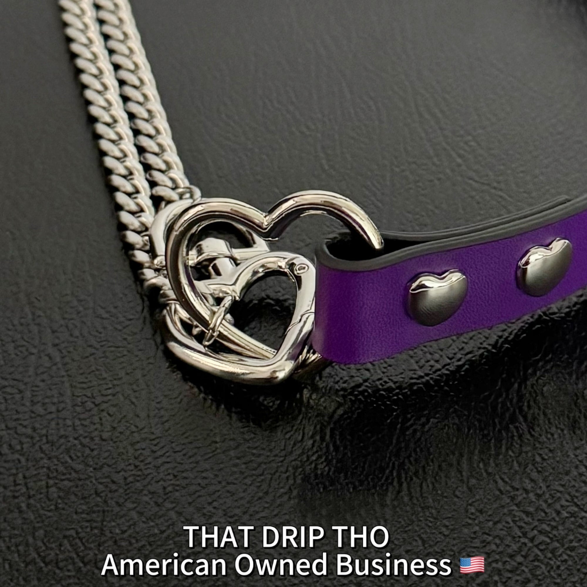Luxe Chain (Fashion Layered Chain Leather Choker Necklace) (Purple Leather-Silver Chain with Heart)