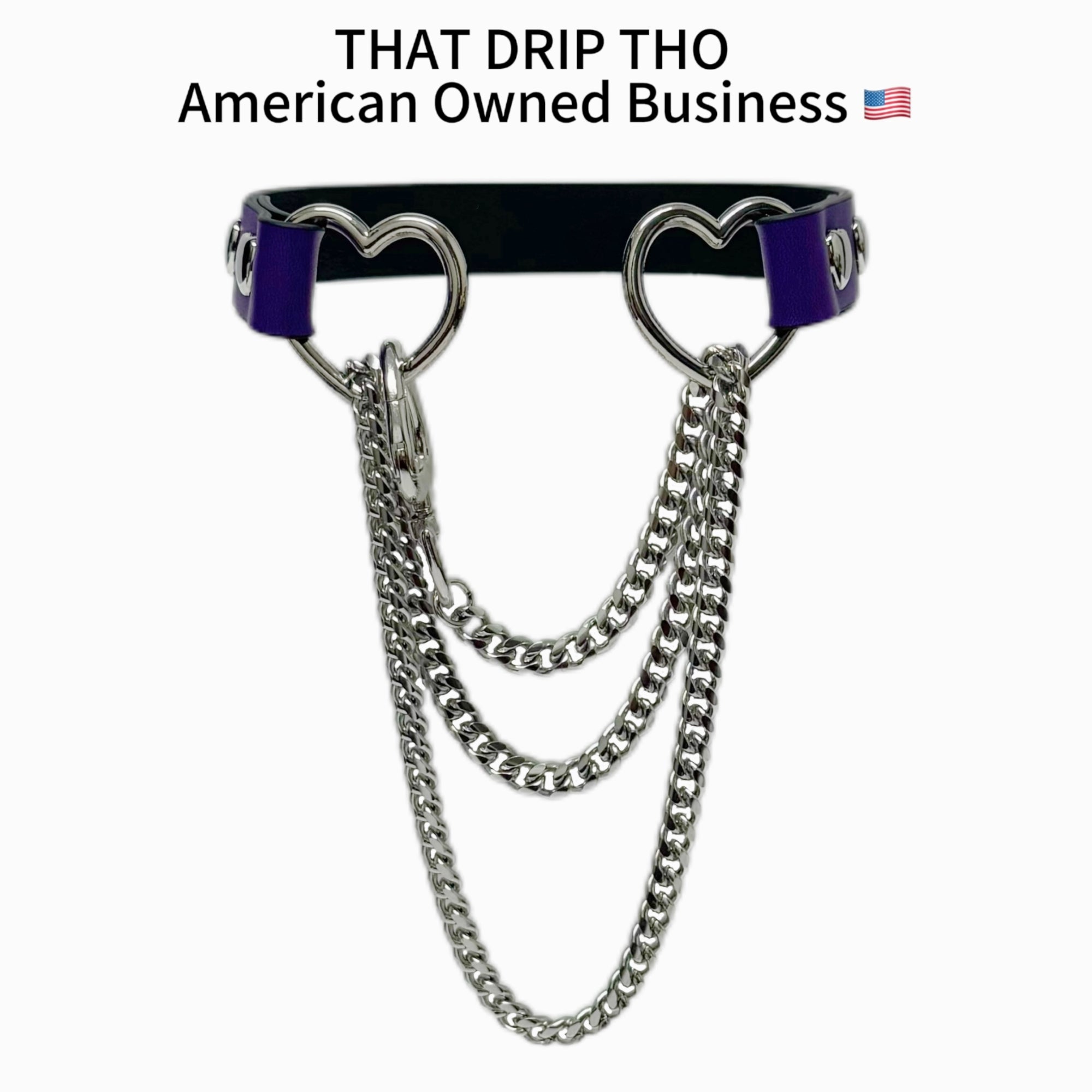 Luxe Chain (Fashion Layered Chain Leather Choker Necklace) (Purple Leather-Silver Chain with Heart)