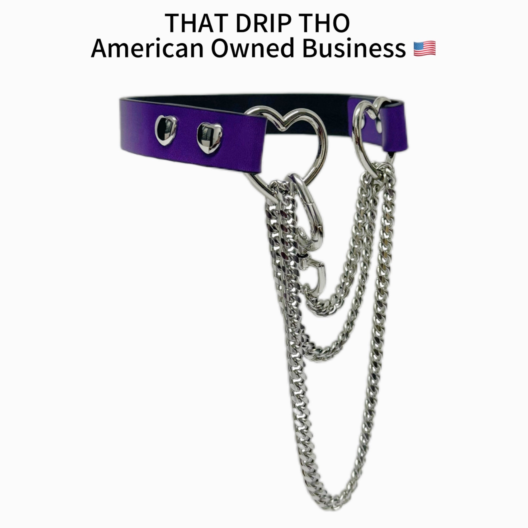 Luxe Chain (Fashion Layered Chain Leather Choker Necklace) (Purple Leather-Silver Chain with Heart)