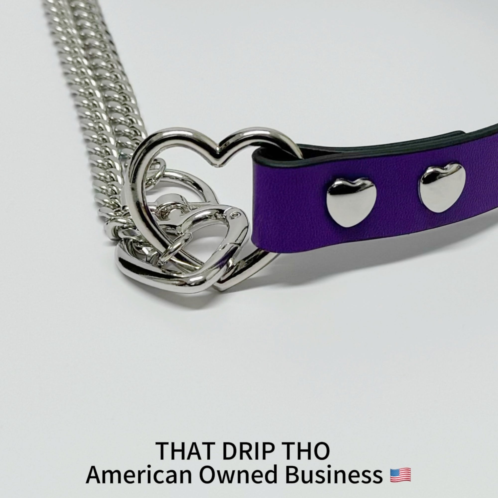 Luxe Chain (Fashion Layered Chain Leather Choker Necklace) (Purple Leather-Silver Chain with Heart)