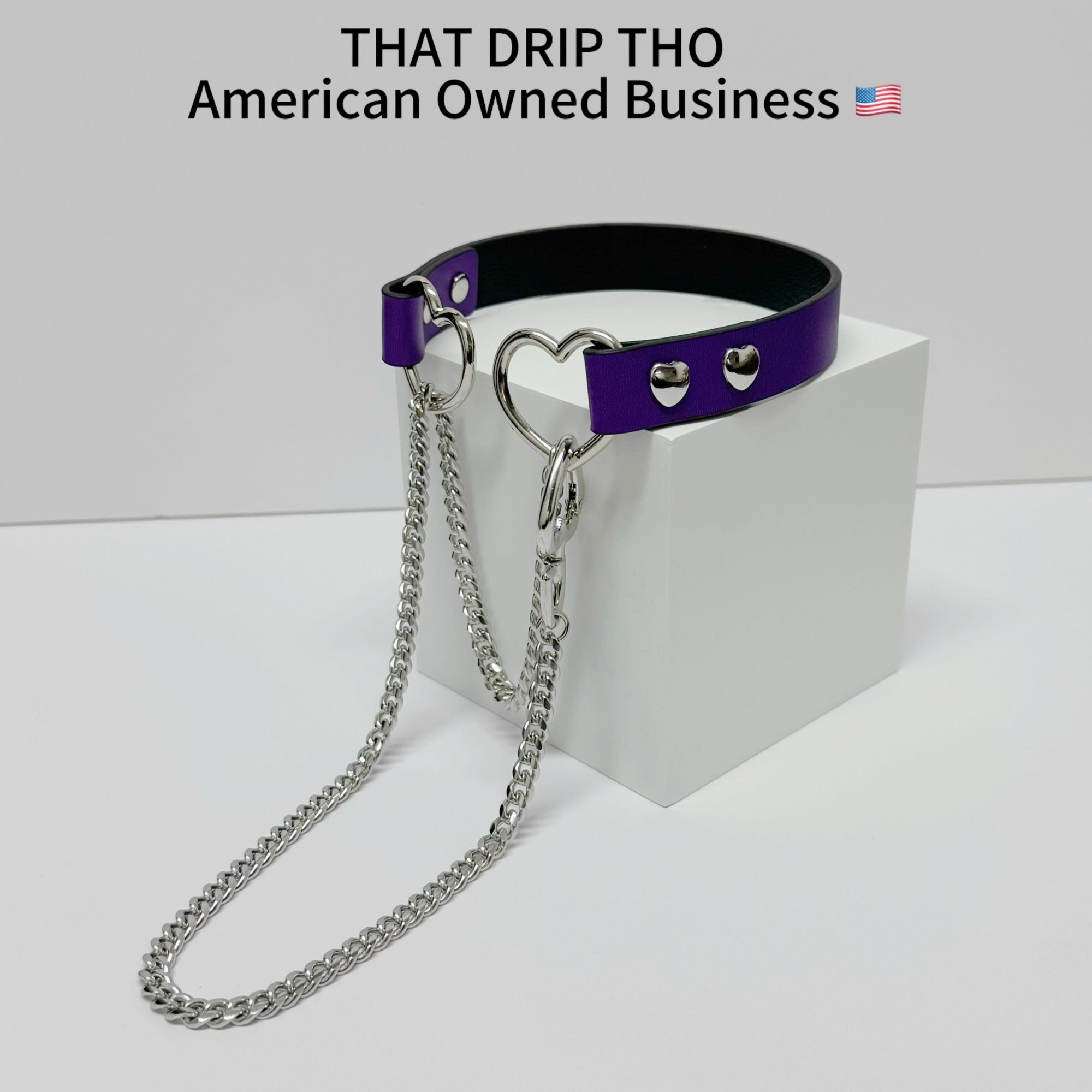 Luxe Chain (Fashion Layered Chain Leather Choker Necklace) (Purple Leather-Silver Chain with Heart)