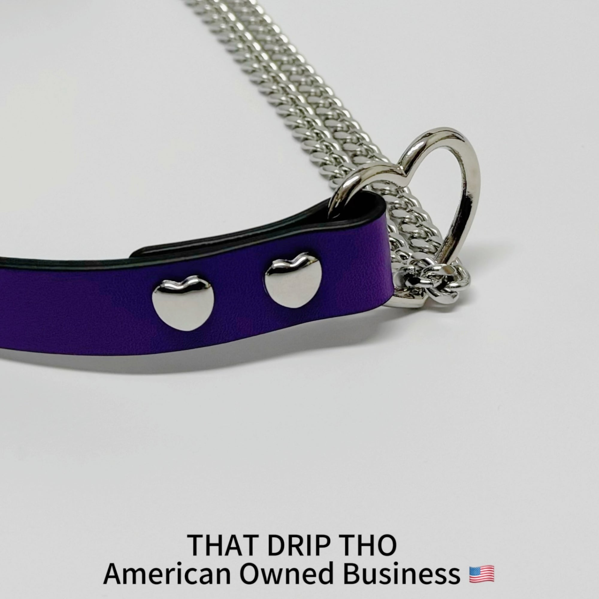 Luxe Chain (Fashion Layered Chain Leather Choker Necklace) (Purple Leather-Silver Chain with Heart)