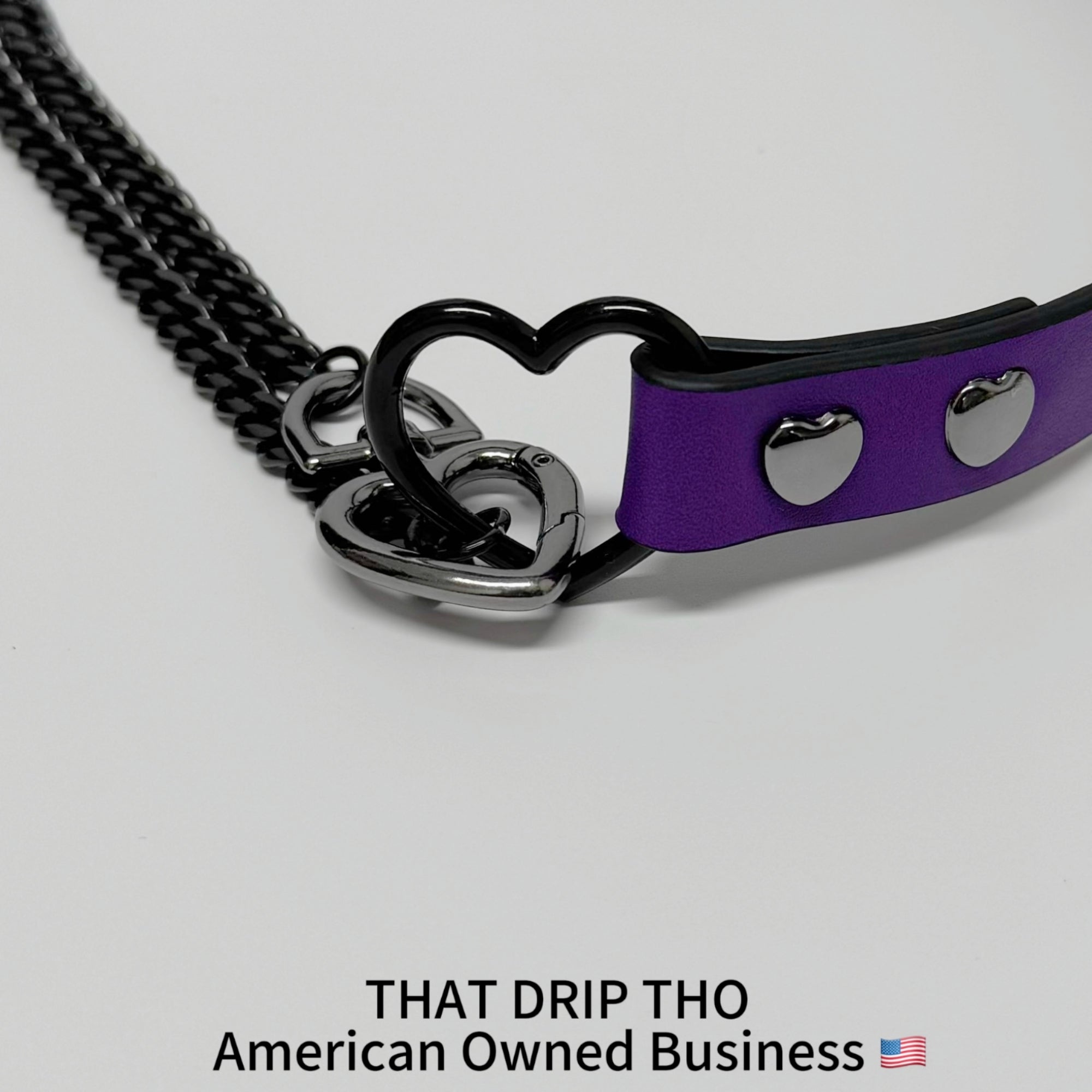 Luxe Chain (Fashion Layered Chain Leather Choker Necklace) (Purple Leather-Black Chain with Heart)