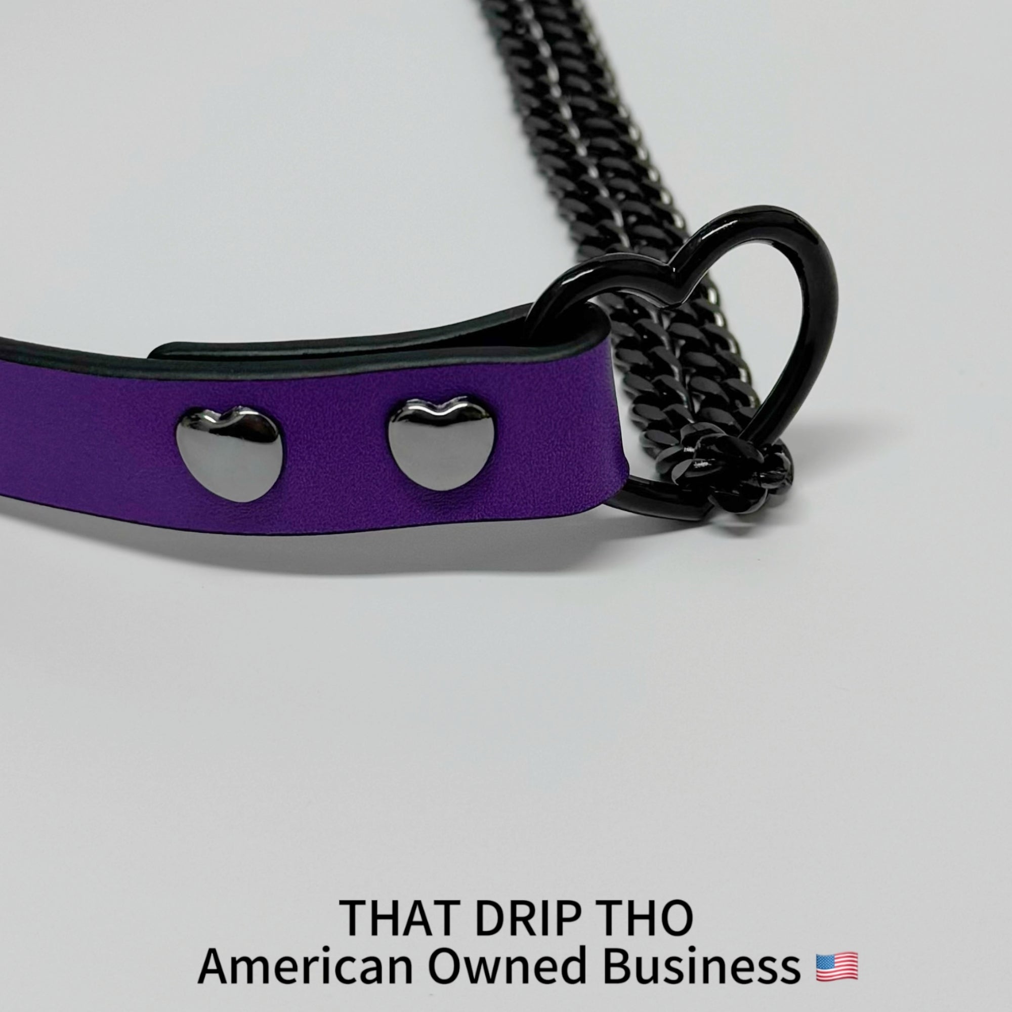 Luxe Chain (Fashion Layered Chain Leather Choker Necklace) (Purple Leather-Black Chain with Heart)
