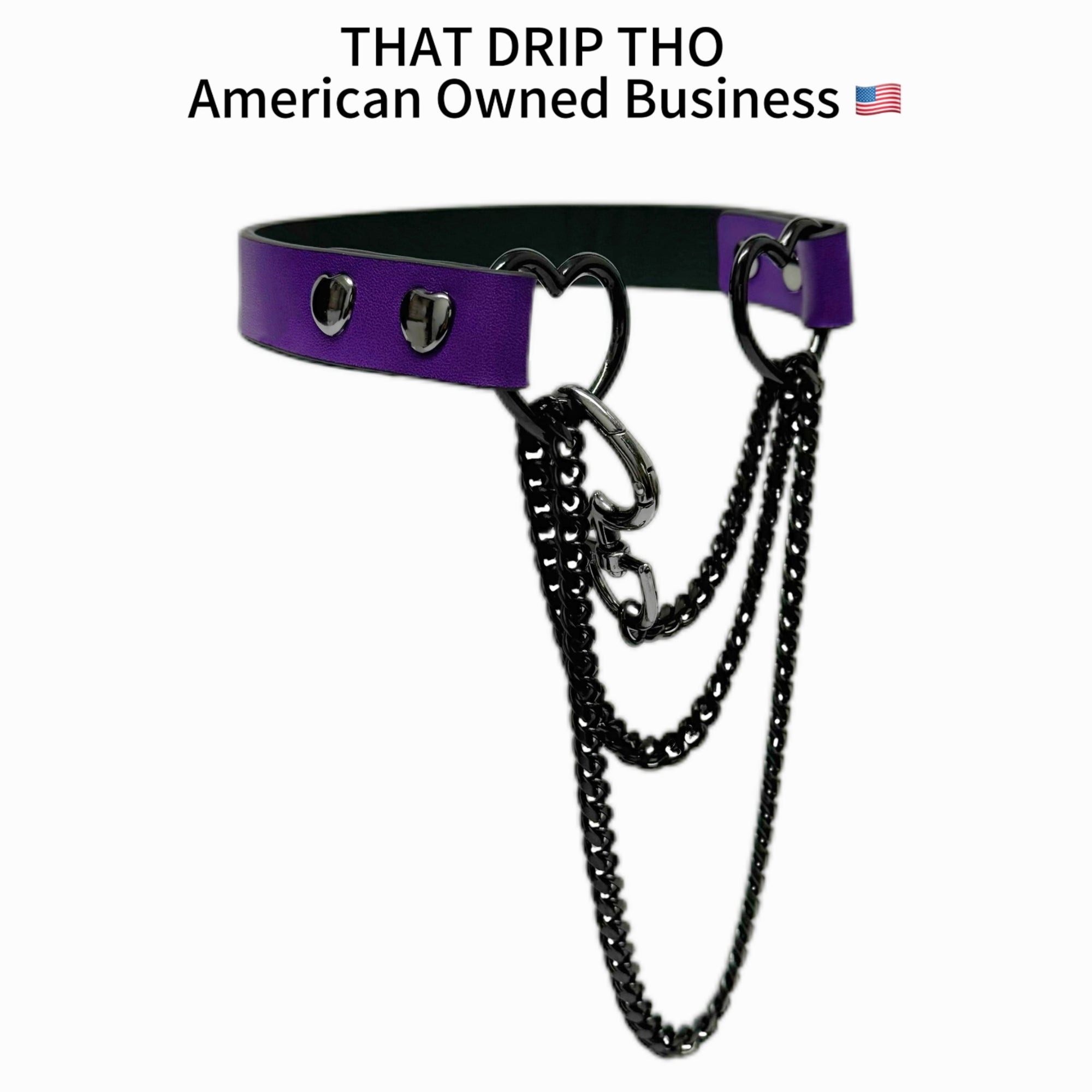 Luxe Chain (Fashion Layered Chain Leather Choker Necklace) (Purple Leather-Black Chain with Heart)