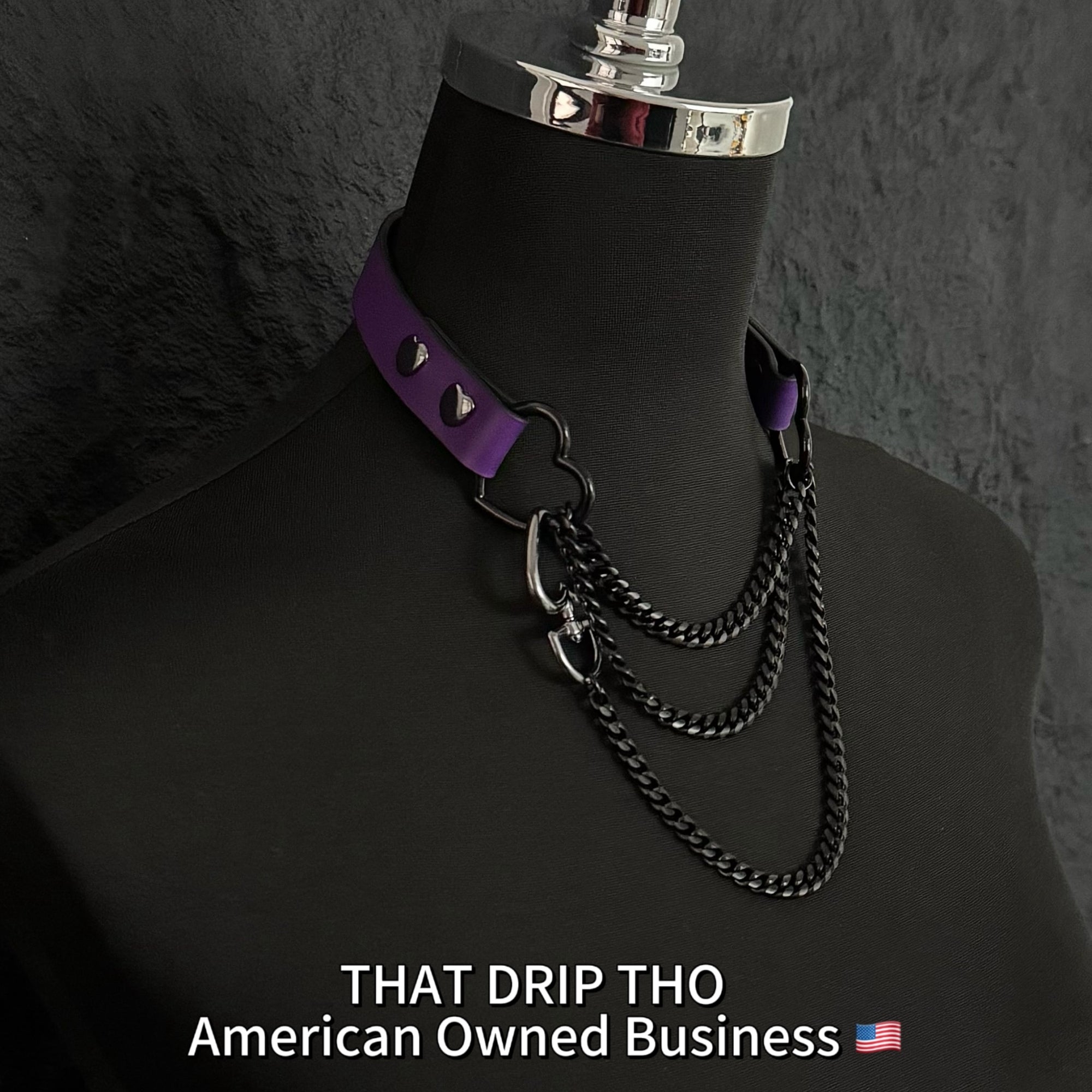 Luxe Chain (Fashion Layered Chain Leather Choker Necklace) (Purple Leather-Black Chain with Heart)