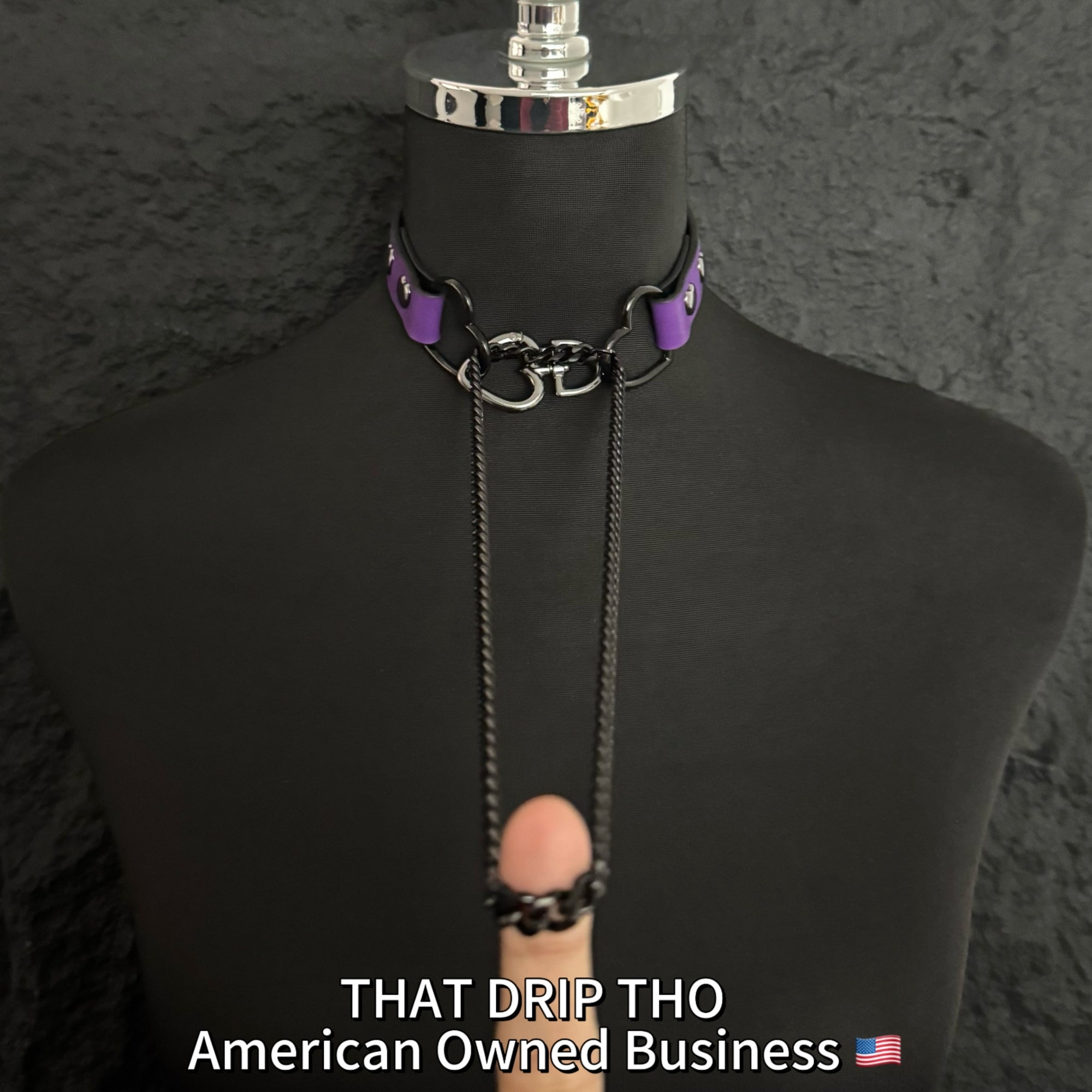 Luxe Chain (Fashion Layered Chain Leather Choker Necklace) (Purple Leather-Black Chain with Heart)