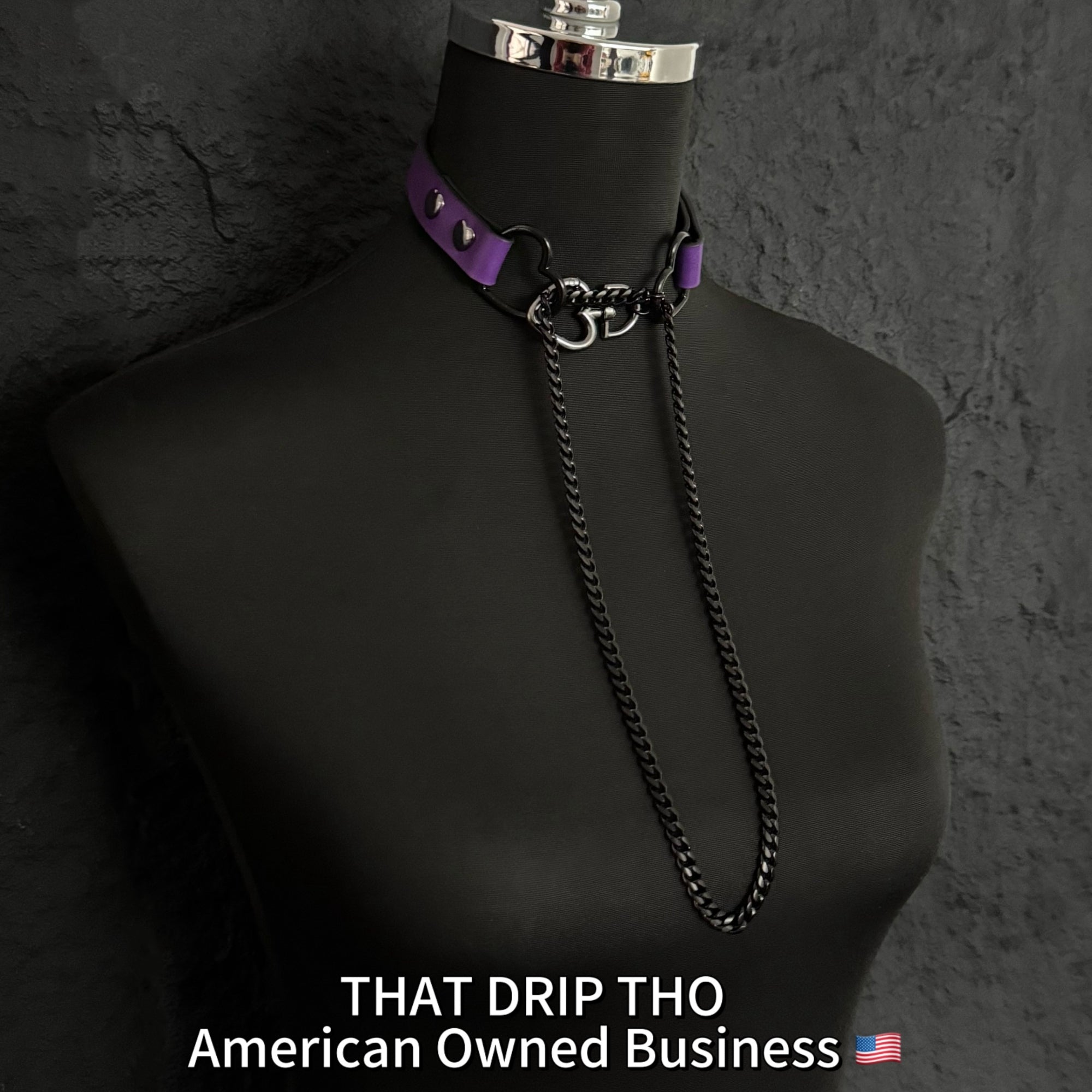 Luxe Chain (Fashion Layered Chain Leather Choker Necklace) (Purple Leather-Black Chain with Heart)