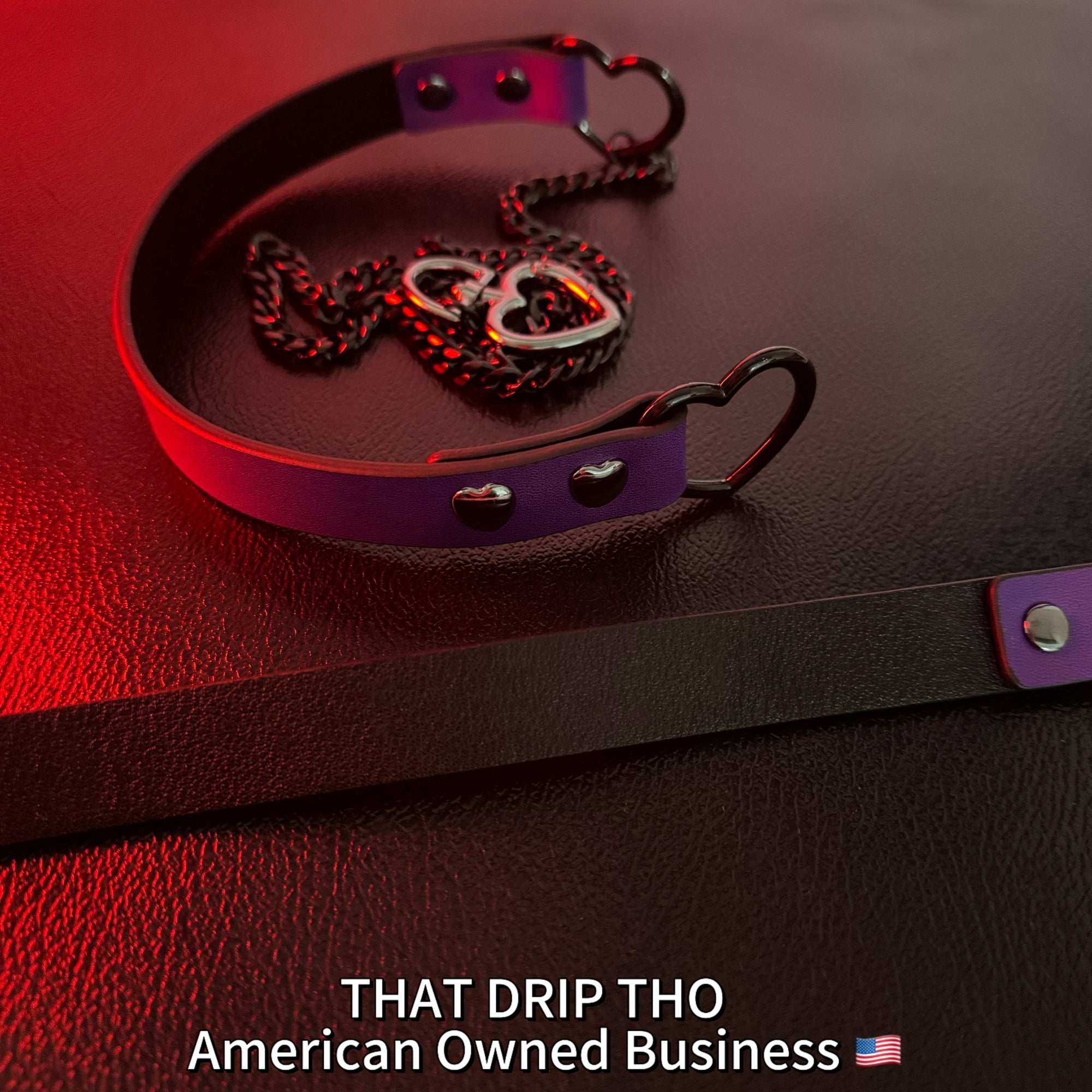 Luxe Chain (Fashion Layered Chain Leather Choker Necklace) (Purple Leather-Black Chain with Heart)