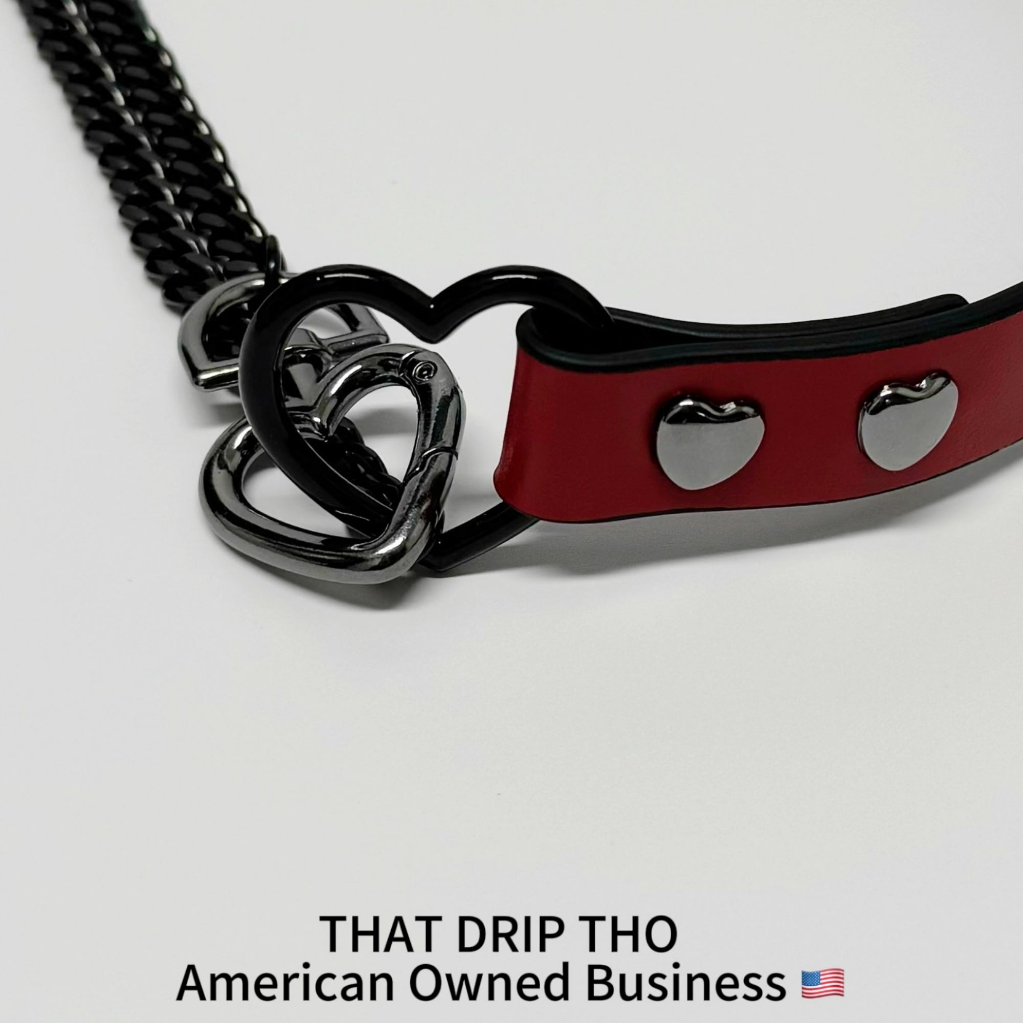 Luxe Chain (Fashion Layered Chain Leather Choker Necklace) (Lucky Red Leather-Black Chain with Heart)