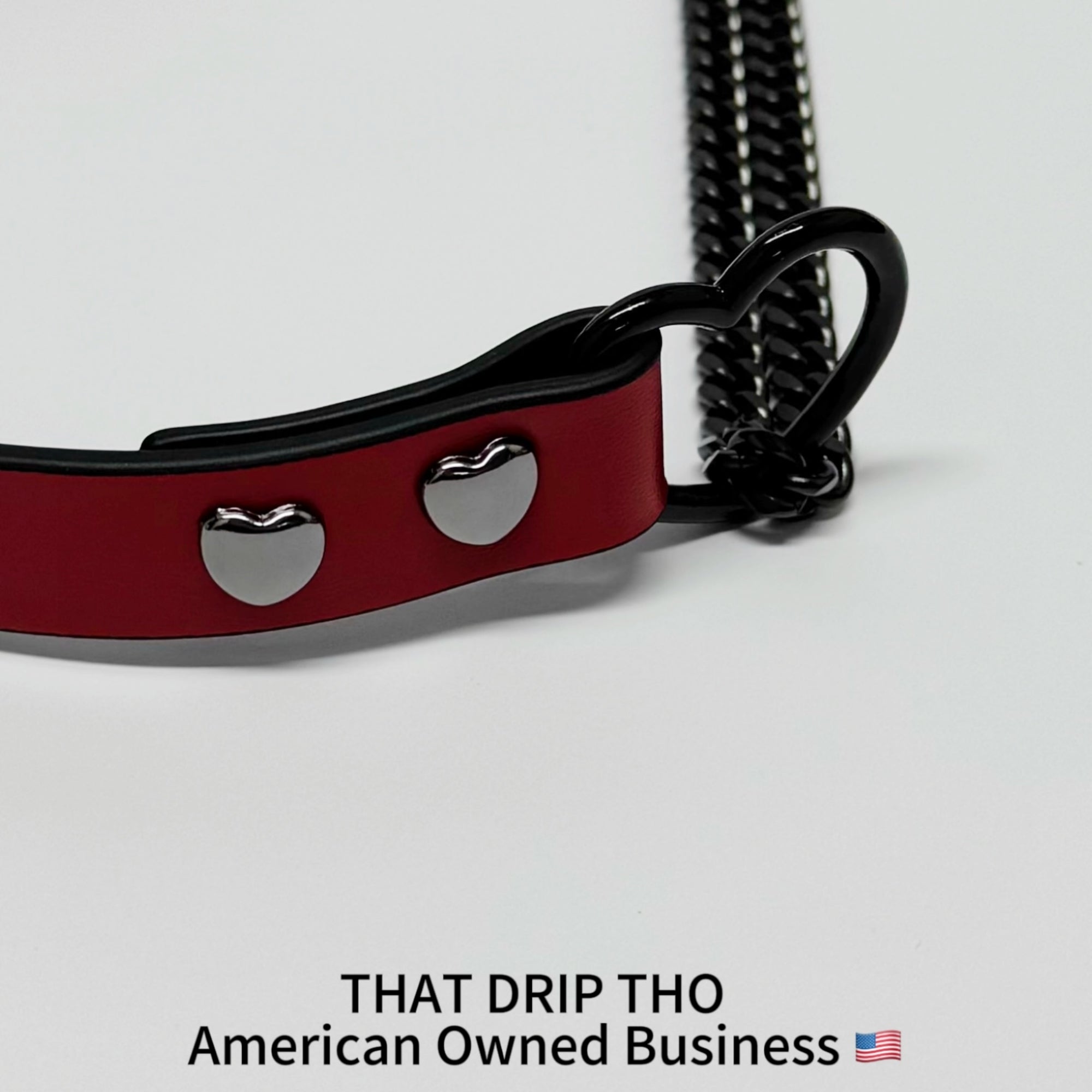 Luxe Chain (Fashion Layered Chain Leather Choker Necklace) (Lucky Red Leather-Black Chain with Heart)