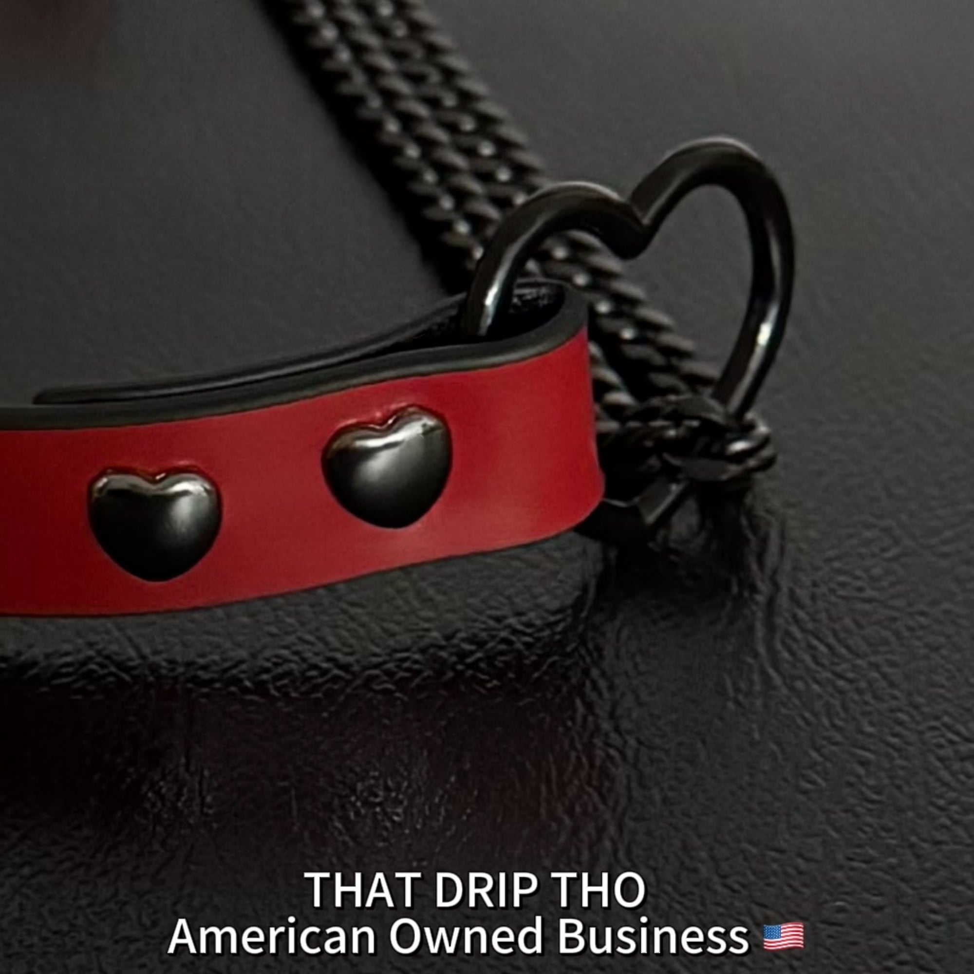 Luxe Chain (Fashion Layered Chain Leather Choker Necklace) (Lucky Red Leather-Black Chain with Heart)