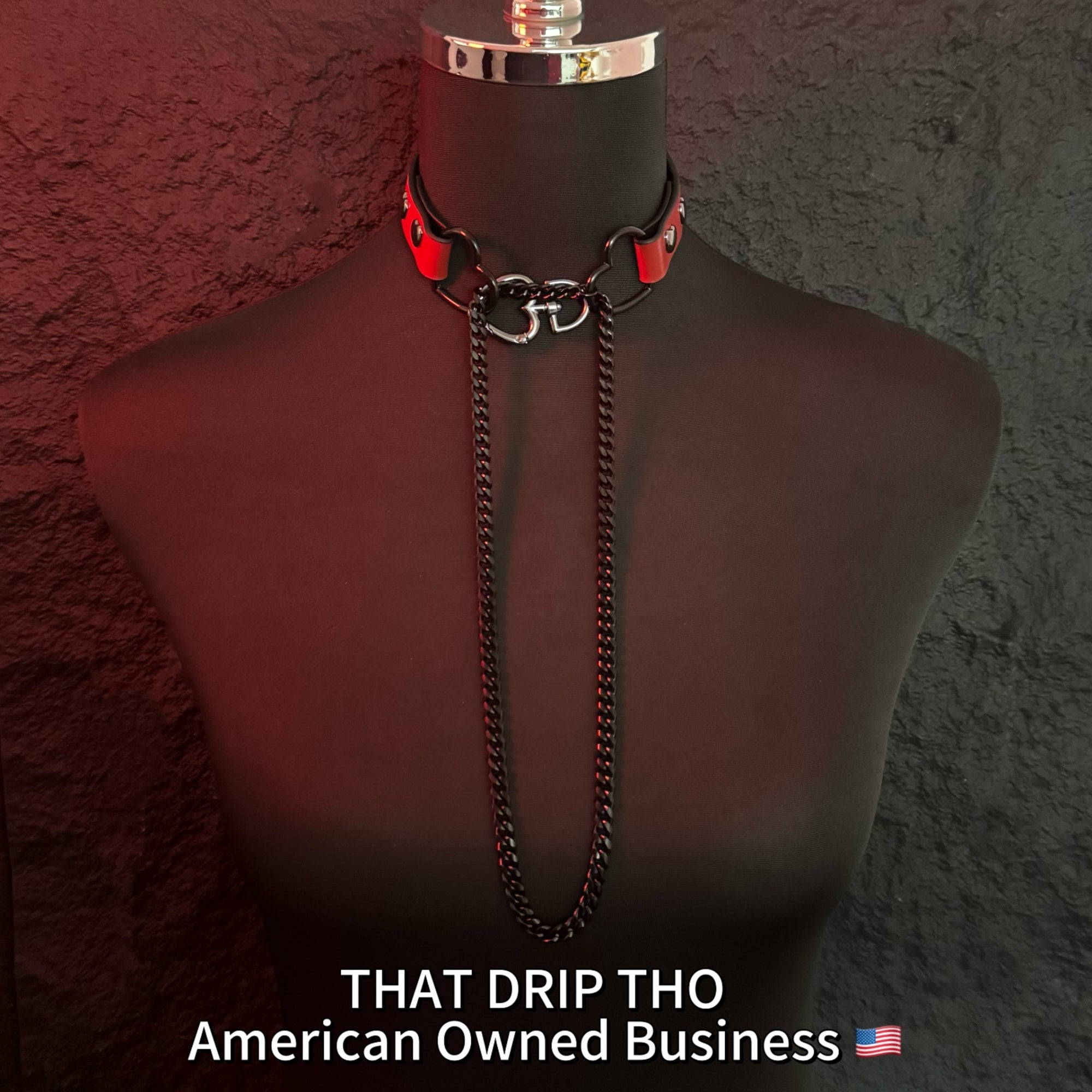 Luxe Chain (Fashion Layered Chain Leather Choker Necklace) (Lucky Red Leather-Black Chain with Heart)