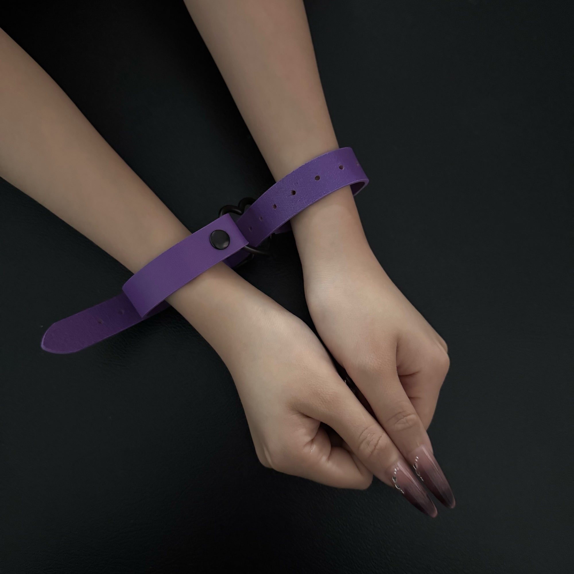 Luxe Chain( 3 in 1 Convertible Leather Bracelet, Handcuffs & Choker Necklace) ( Purple Leather with Heart)