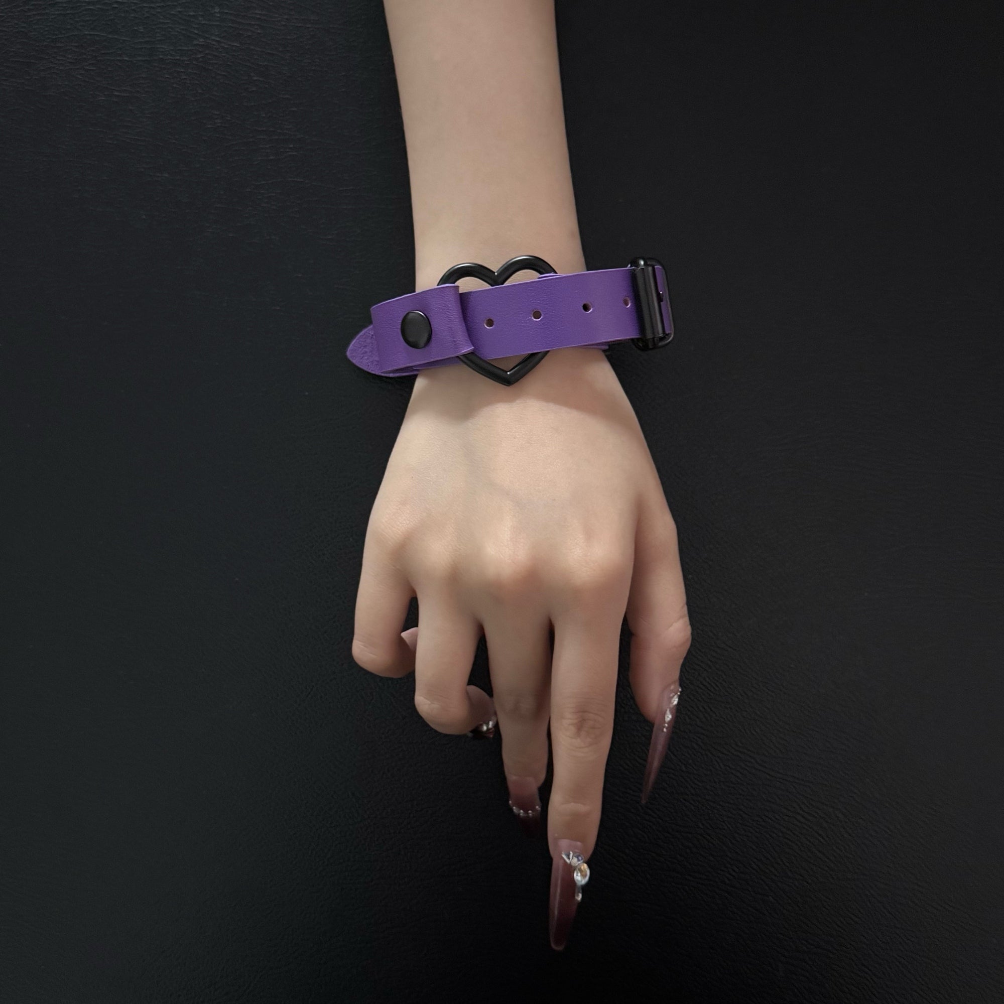 Luxe Chain( 3 in 1 Convertible Leather Bracelet, Handcuffs & Choker Necklace) ( Purple Leather with Heart)