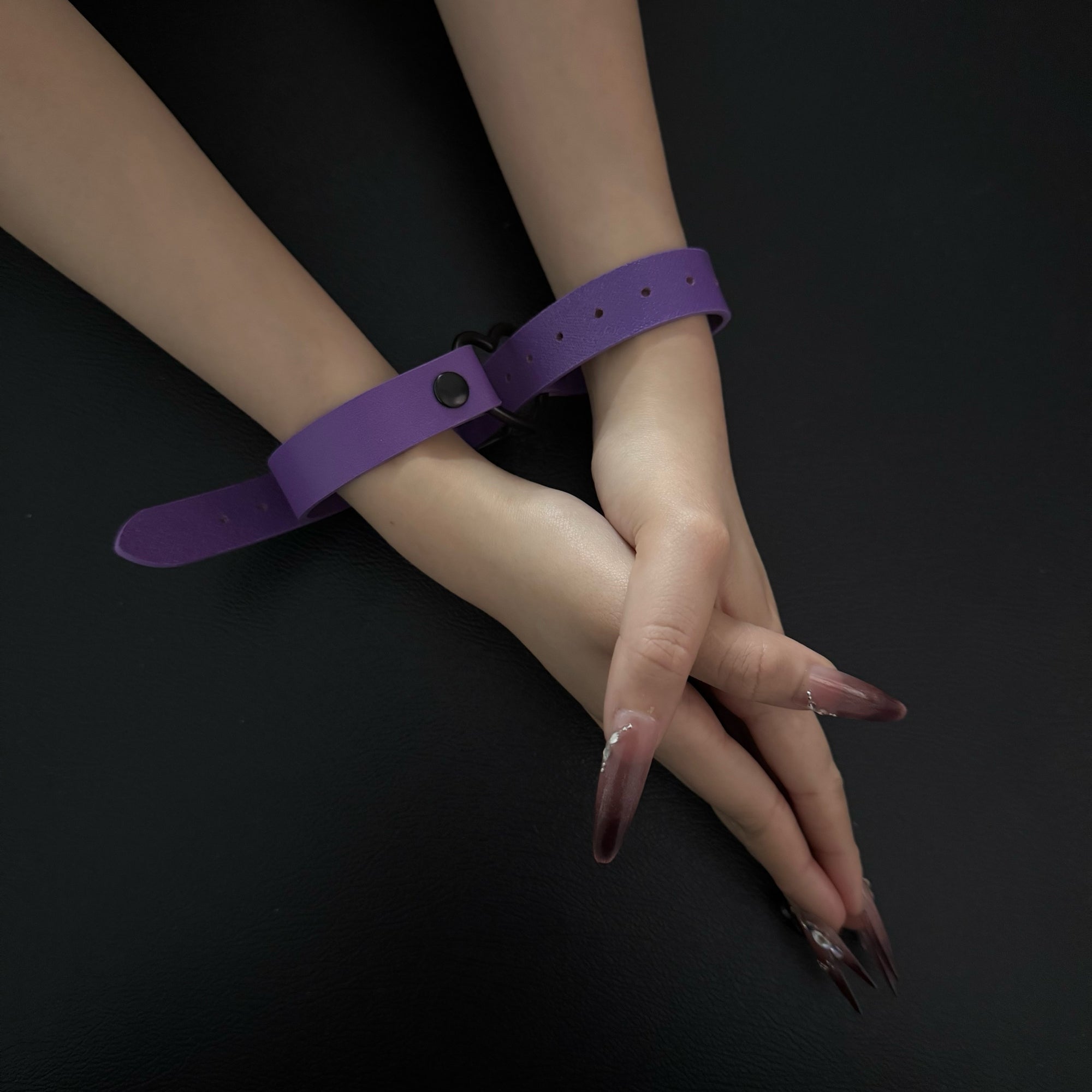 Luxe Chain( 3 in 1 Convertible Leather Bracelet, Handcuffs & Choker Necklace) ( Purple Leather with Heart)