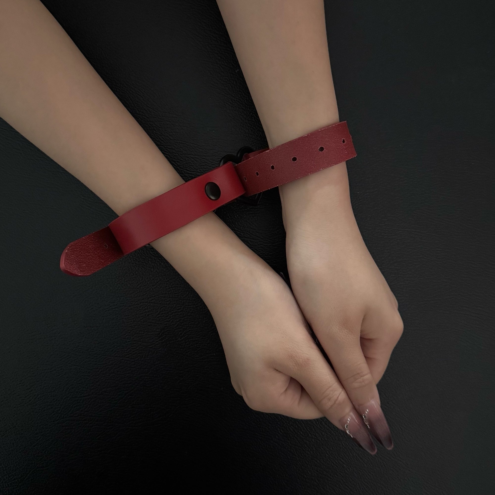 Luxe Chain( 3 in 1 Convertible Leather Bracelet, Handcuffs & Choker Necklace) ( Red Leather with Heart)