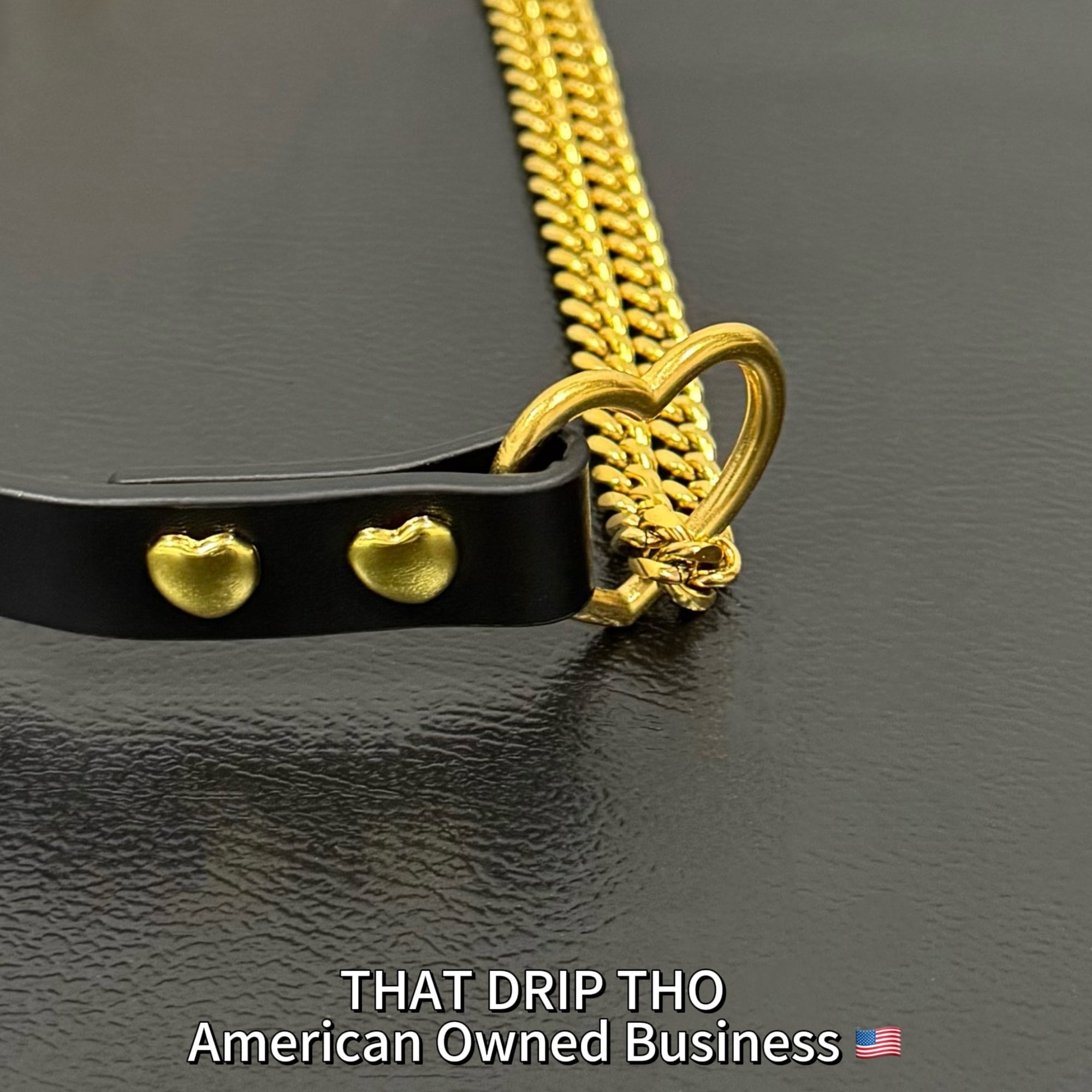 Luxe Chain (Fashion Layered Chain Leather Choker Necklace) (Black Leather- Gold Chain with Heart)