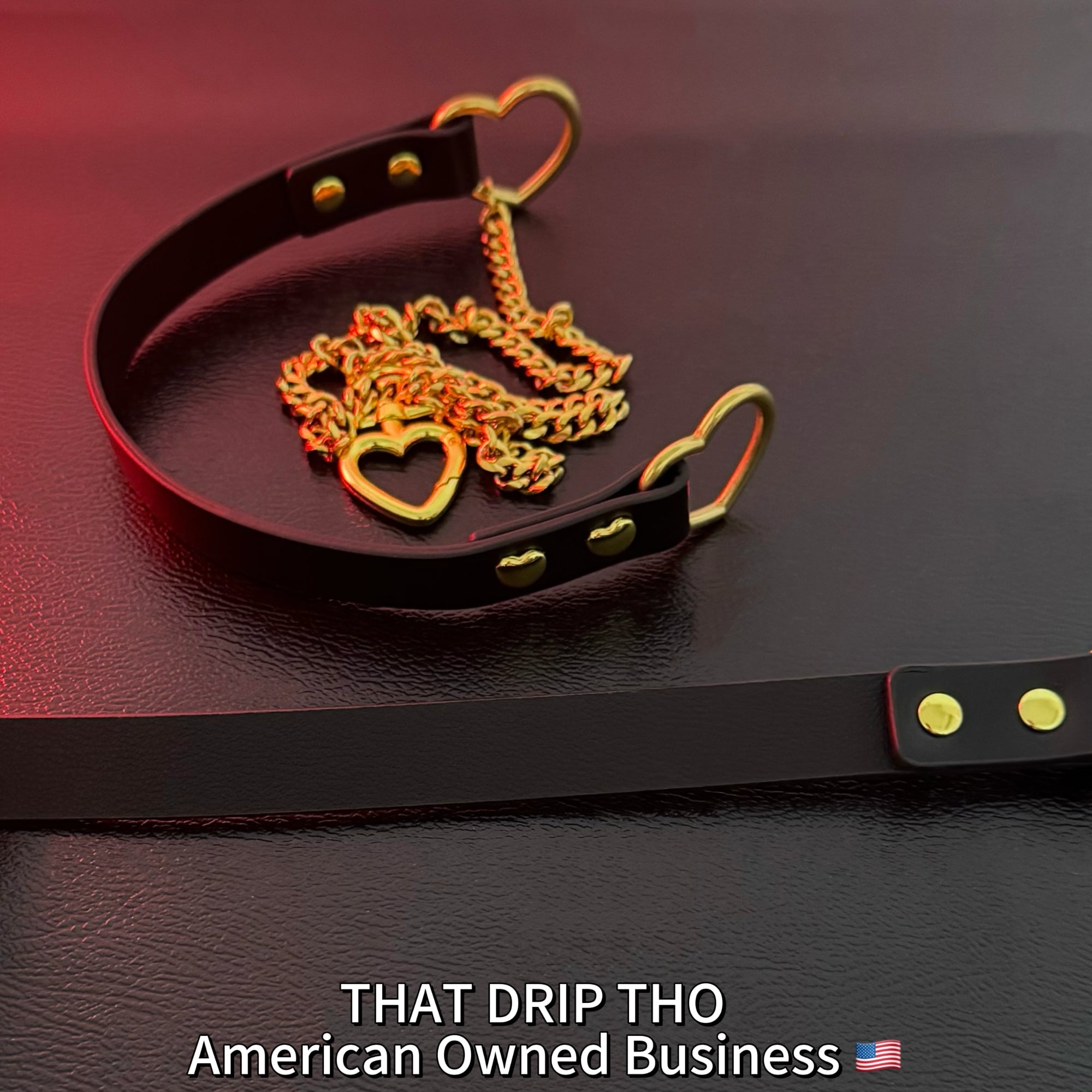 Luxe Chain (Fashion Layered Chain Leather Choker Necklace) (Black Leather- Gold Chain with Heart)