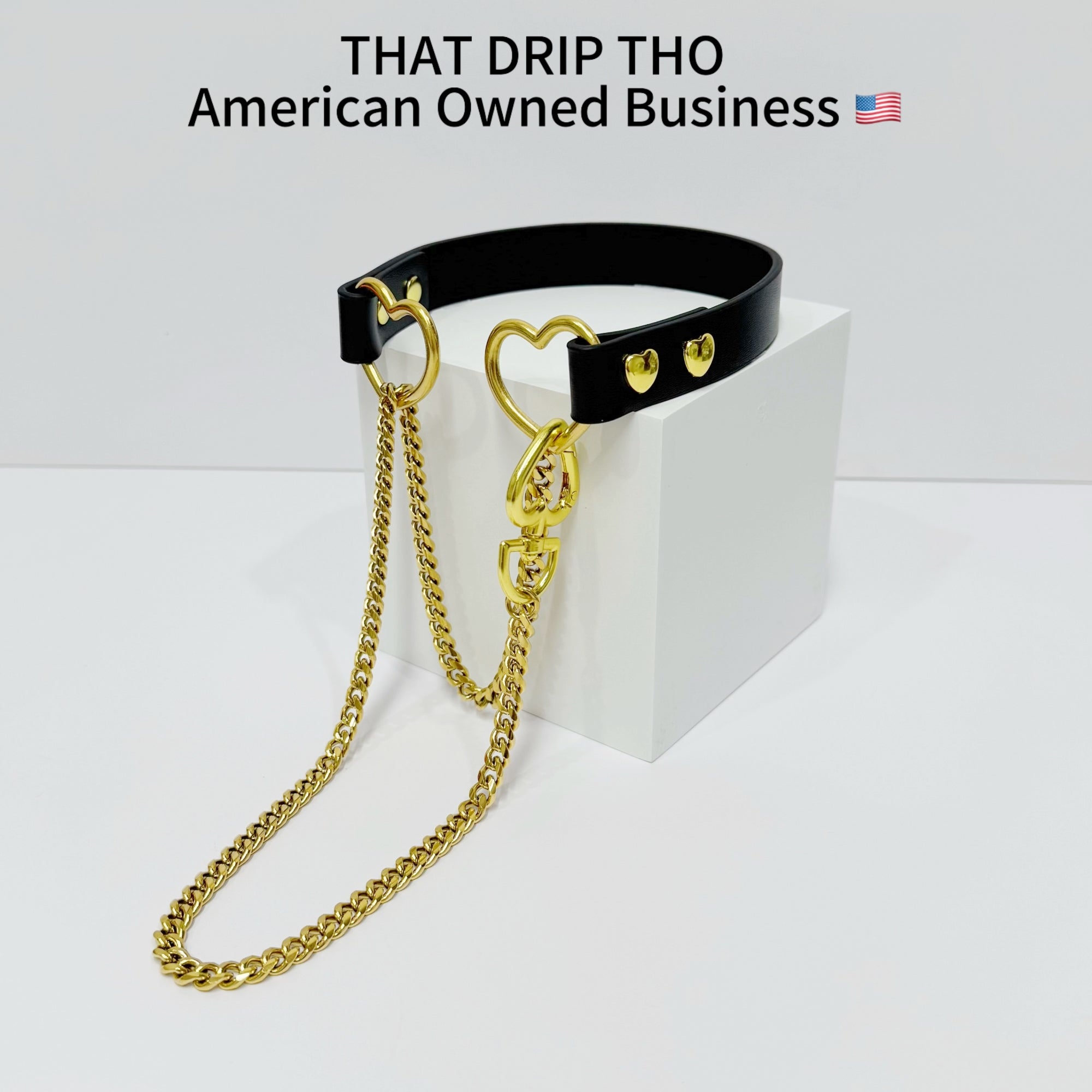 Luxe Chain (Fashion Layered Chain Leather Choker Necklace) (Black Leather- Gold Chain with Heart)