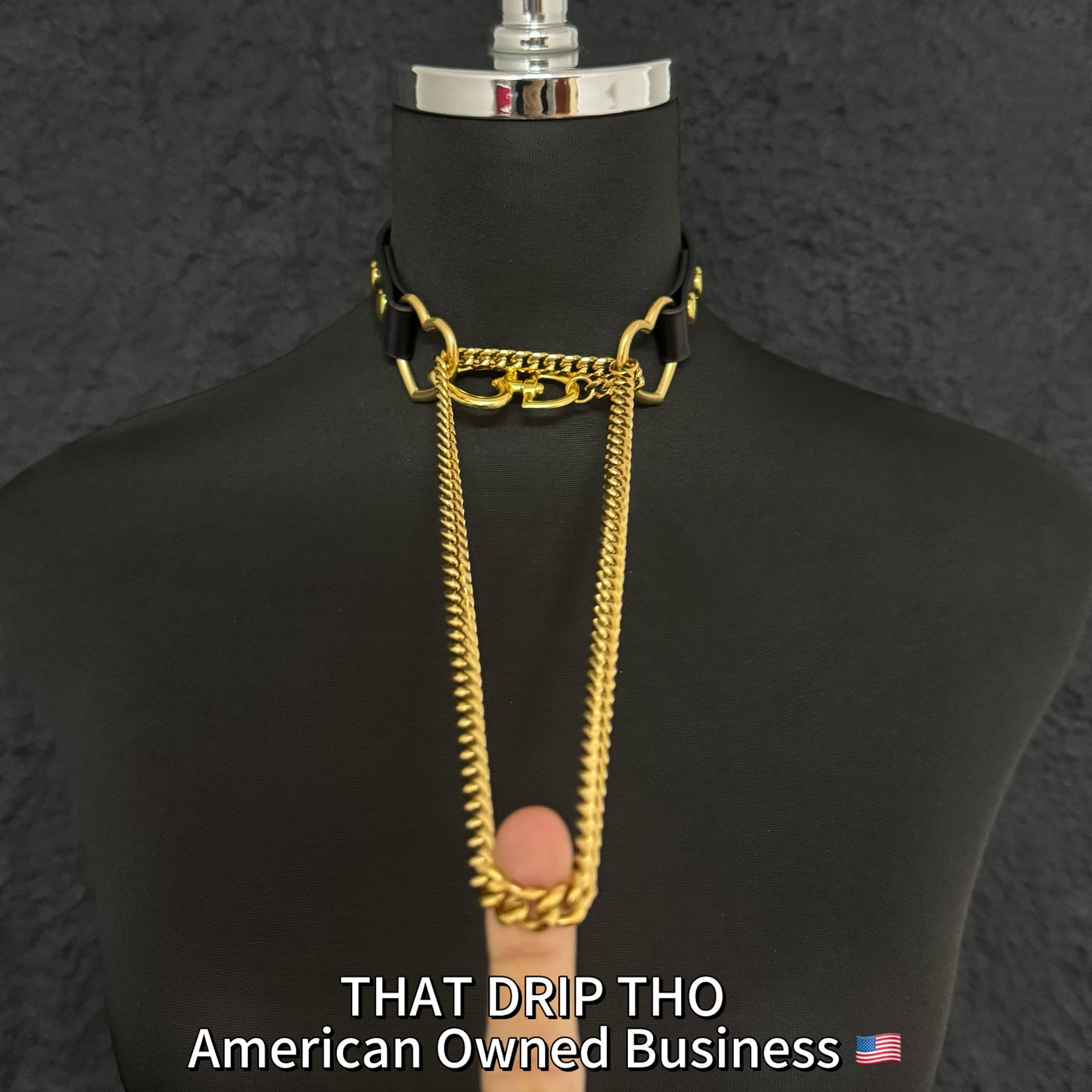 Luxe Chain (Fashion Layered Chain Leather Choker Necklace) (Black Leather- Gold Chain with Heart)