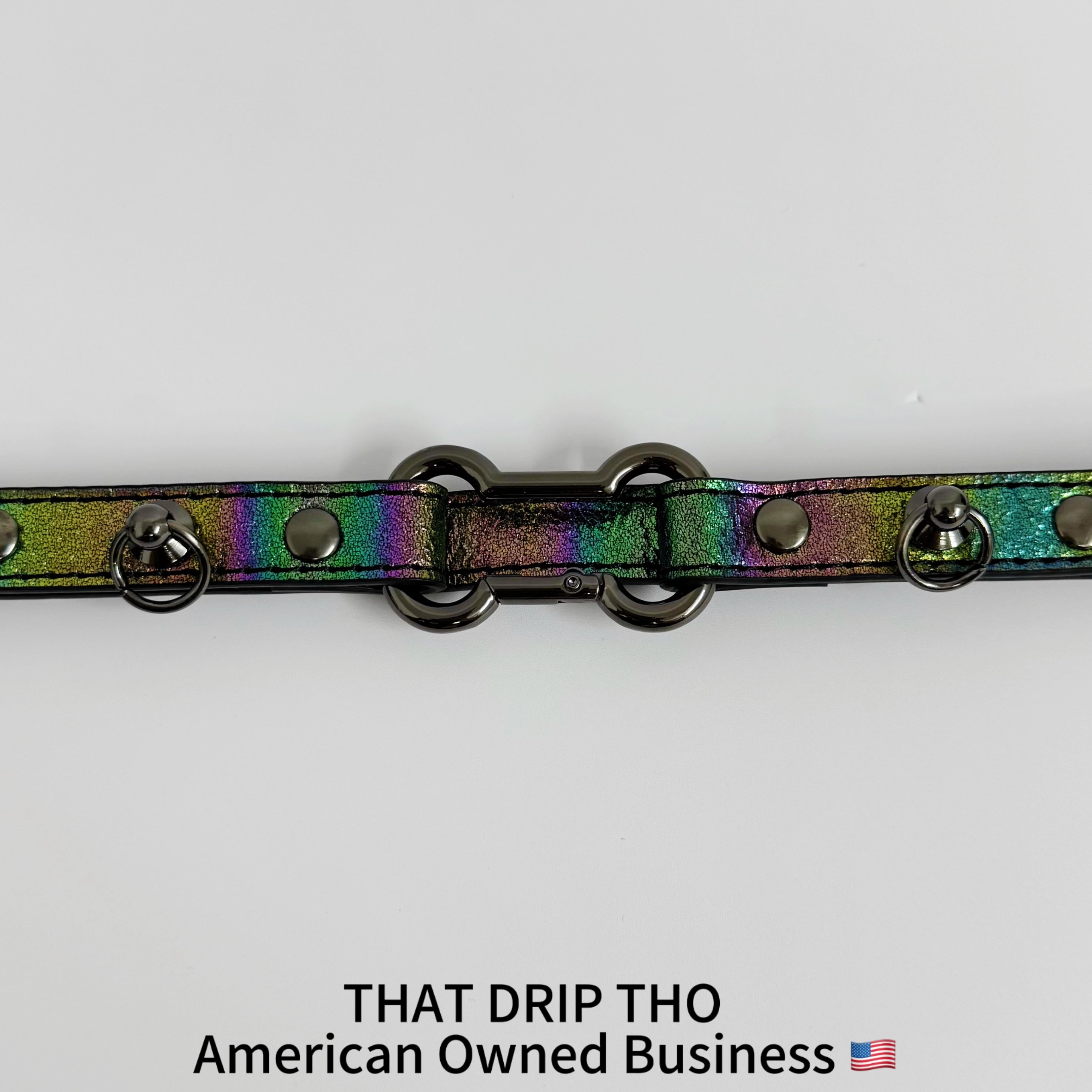 Iridescent Leather Choker with Dog Bone Ring