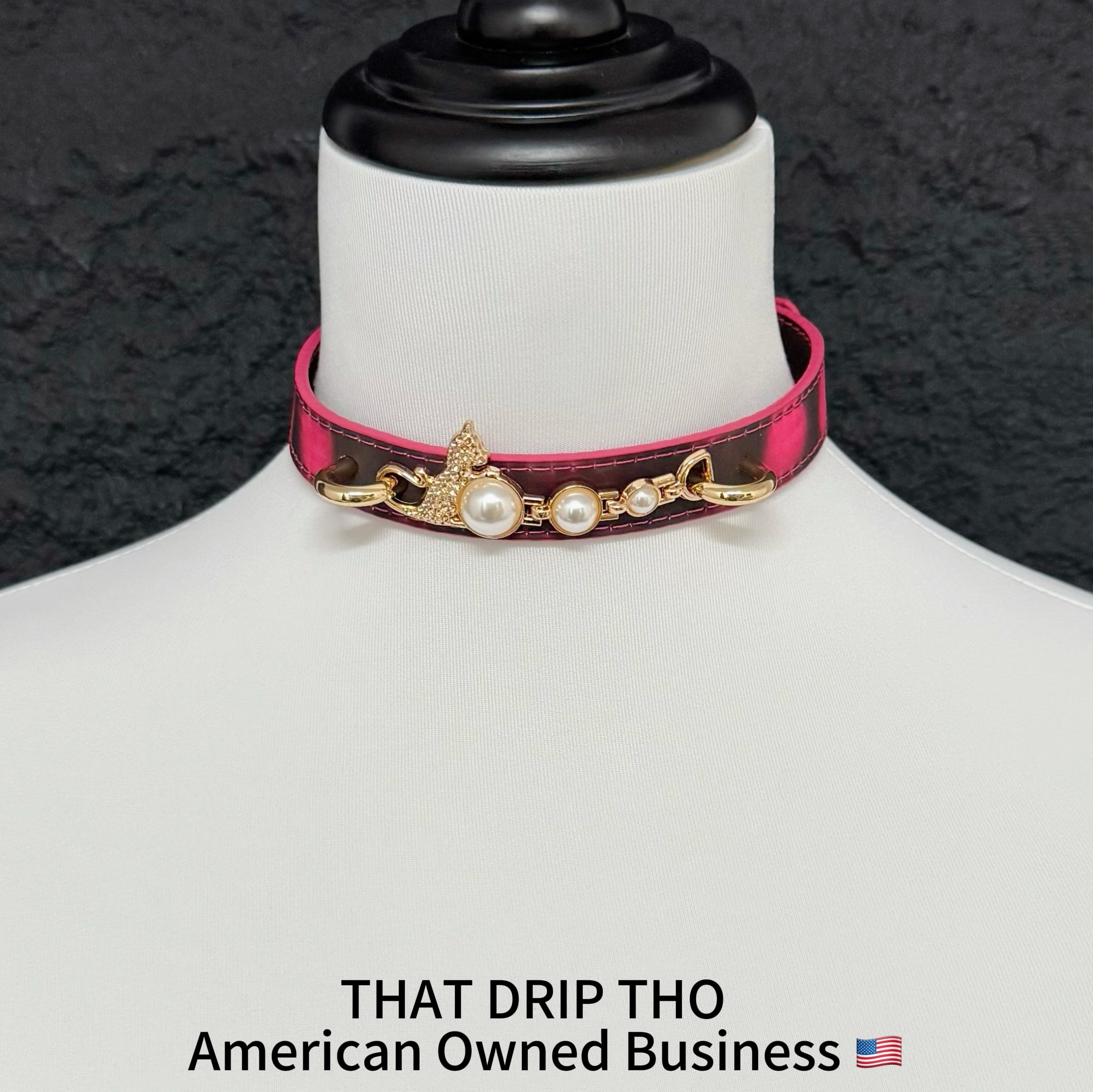 Handmade Heat Reactive Rouge Leather Choker, Color-Changing Collar with Leopard Accent & Pearl Details
