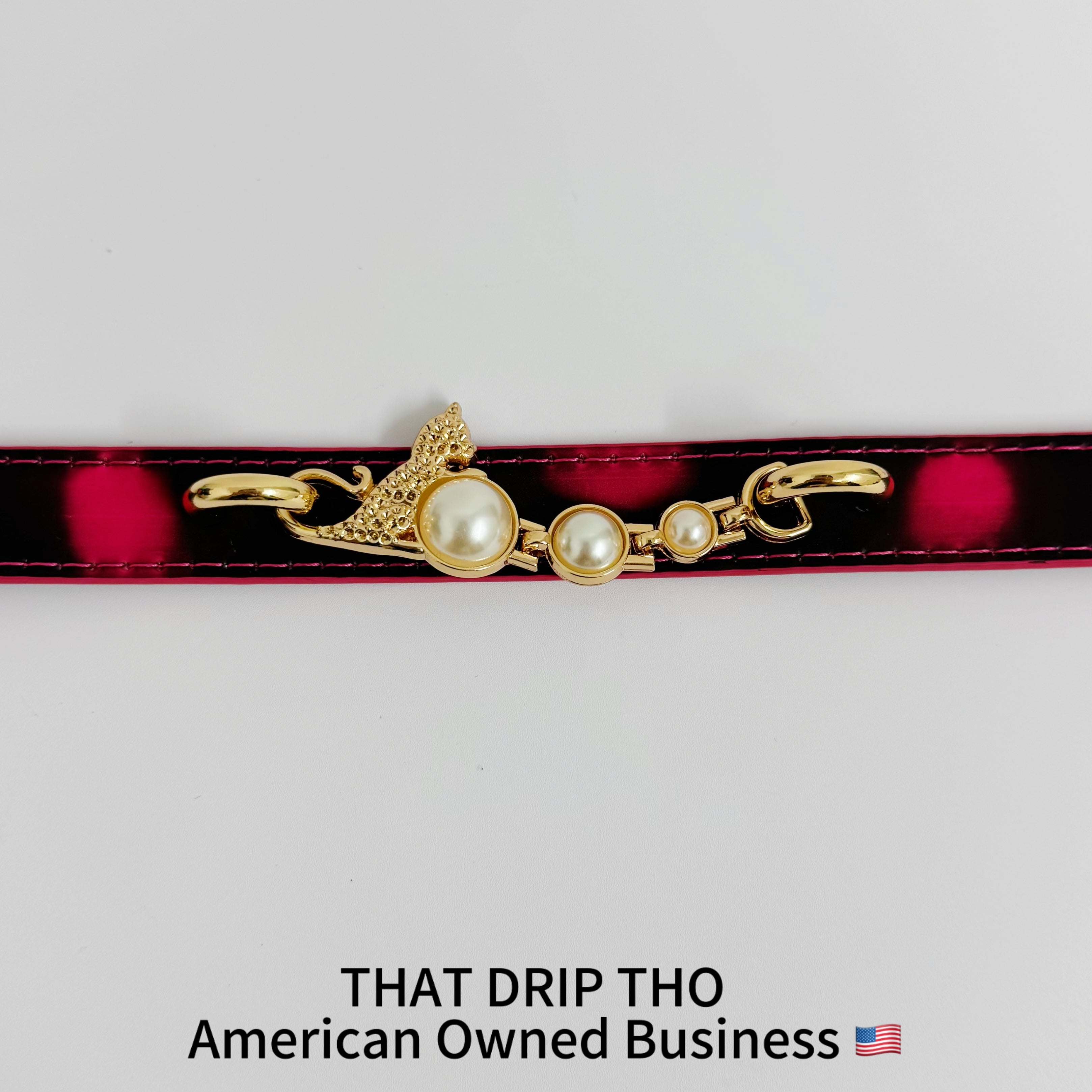 Handmade Heat Reactive Rouge Leather Choker, Color-Changing Collar with Leopard Accent & Pearl Details