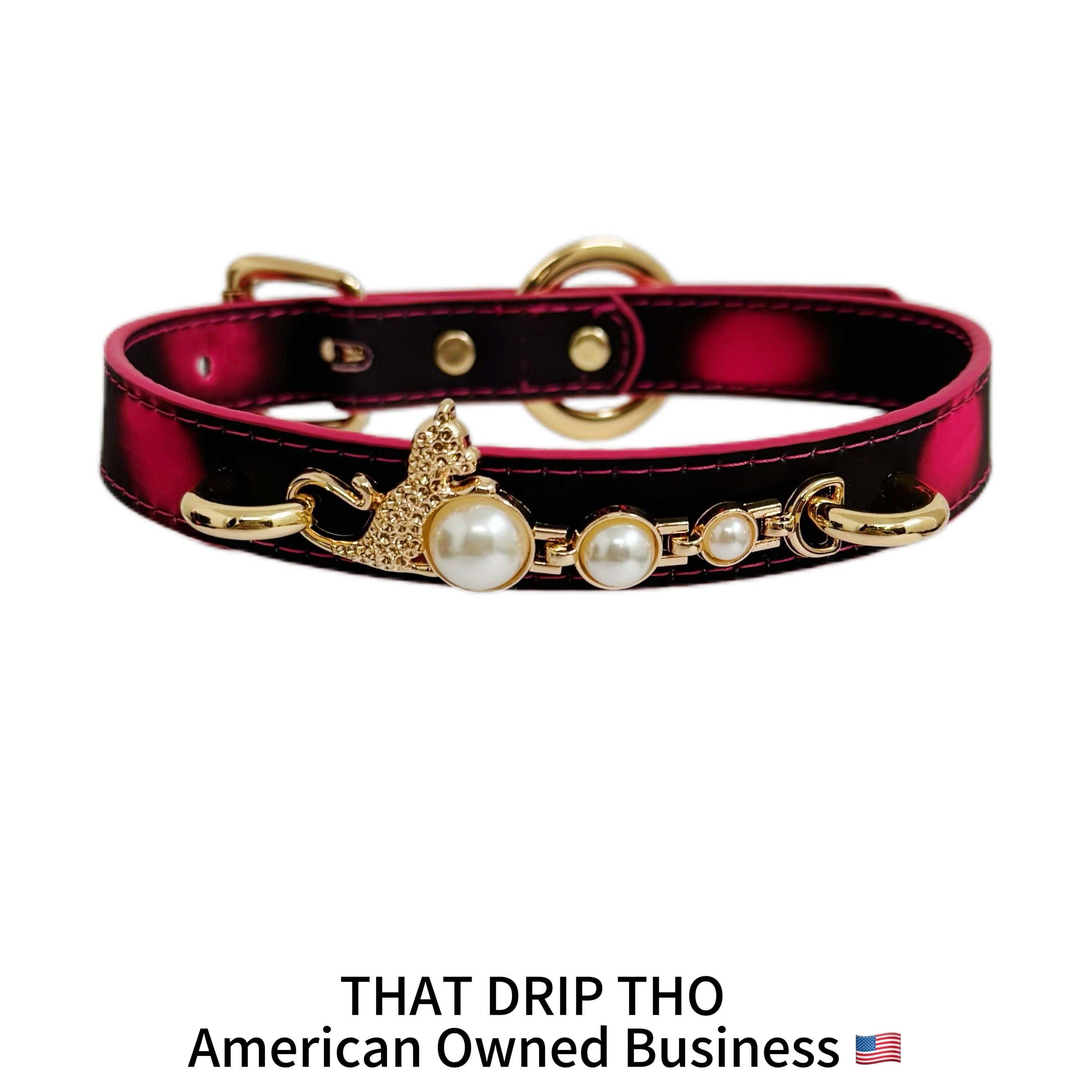 Handmade Heat Reactive Rouge Leather Choker, Color-Changing Collar with Leopard Accent & Pearl Details