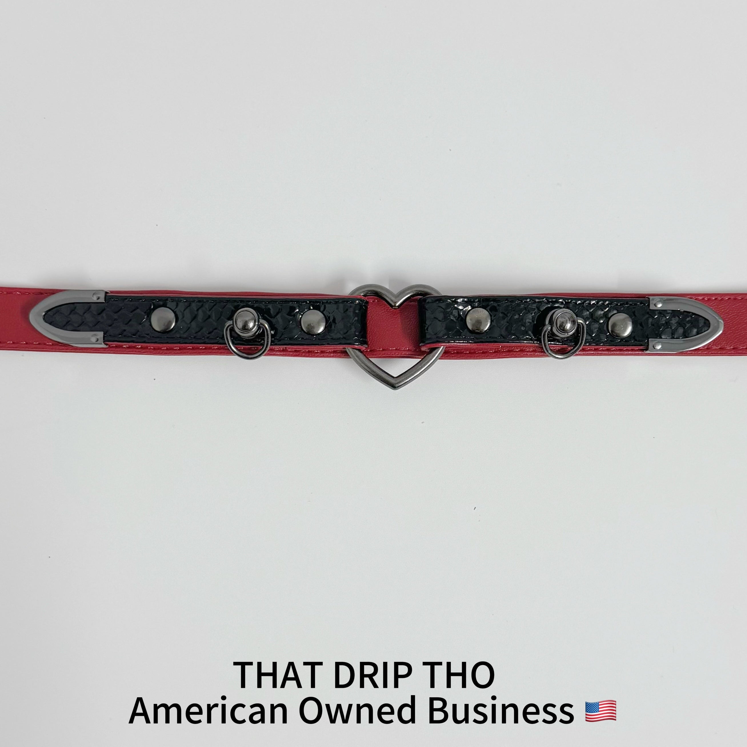 Dark Rose & Black Leather Choker with Heart O-Ring & Matching Leash Set