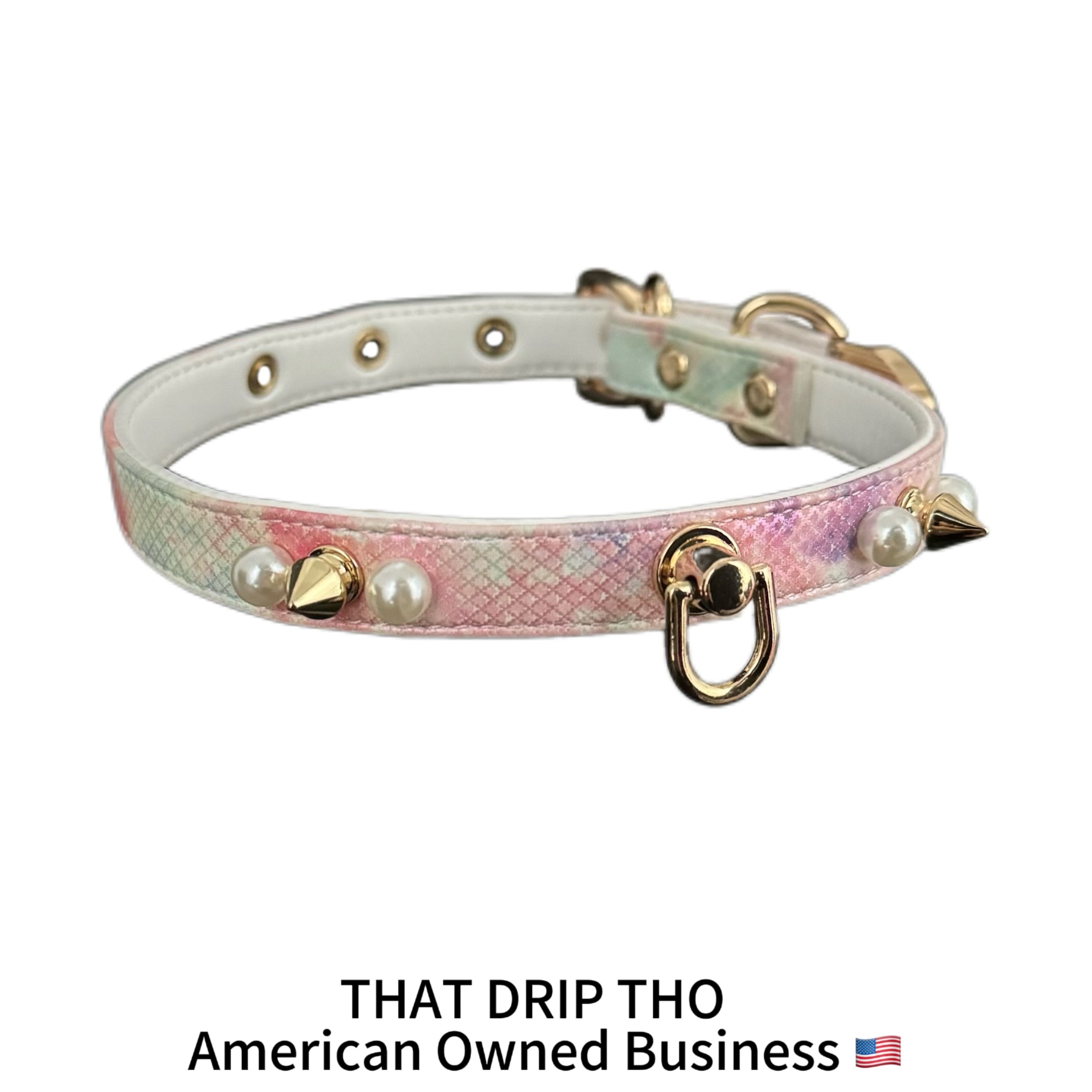 Handmade Luxe Pearls & Spikes Bondage Set – Matching Collar, Cuffs, and Chain Leash - Pink Set