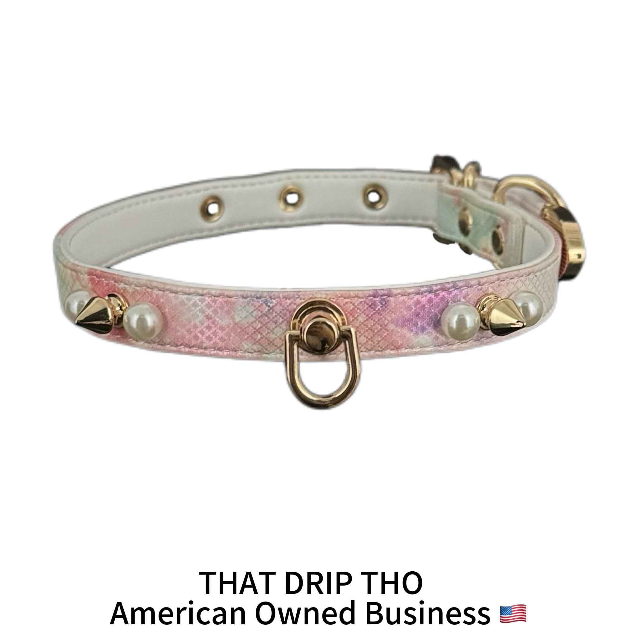 Handmade Luxe Pearls & Spikes Bondage Set – Matching Collar, Cuffs, and Chain Leash - Pink Set