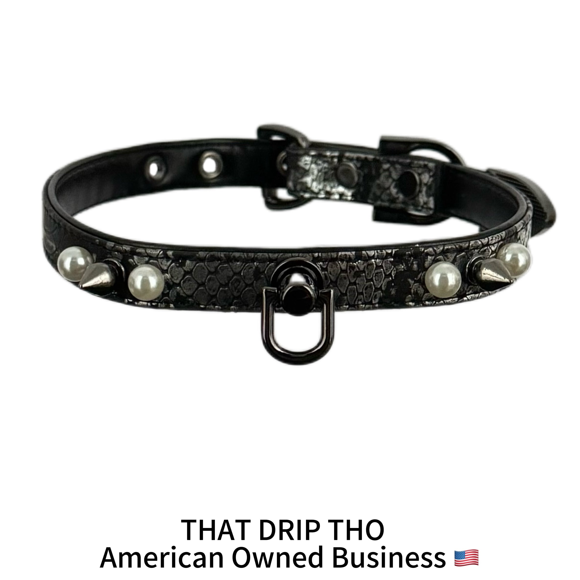 Handmade Luxe Pearls & Spikes Bondage Set – Matching Collar, Cuffs, and Chain Leash - Black Set