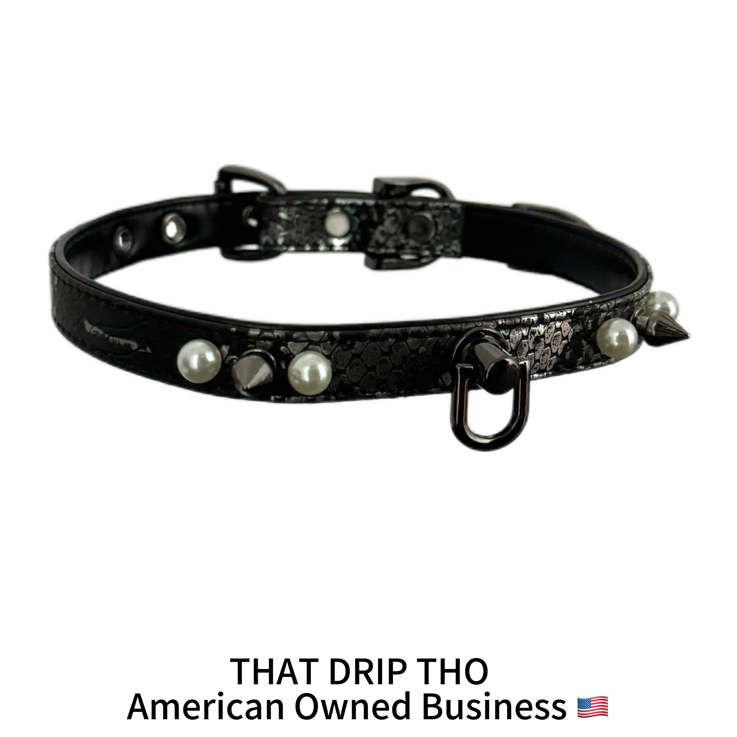 Handmade Luxe Pearls & Spikes Bondage Set – Matching Collar, Cuffs, and Chain Leash - Black Set