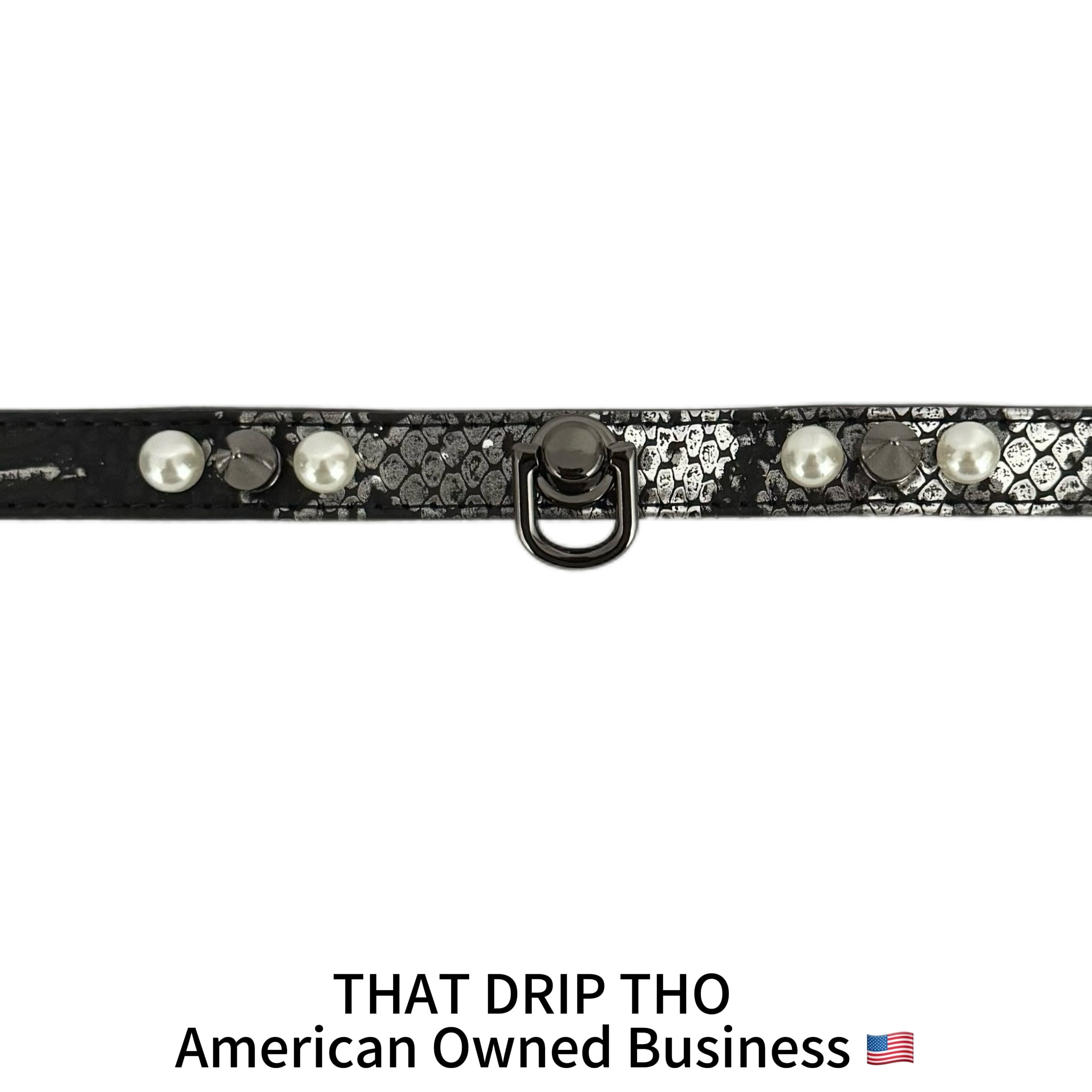 Handmade Luxe Pearls & Spikes Bondage Set – Matching Collar, Cuffs, and Chain Leash - Black Set