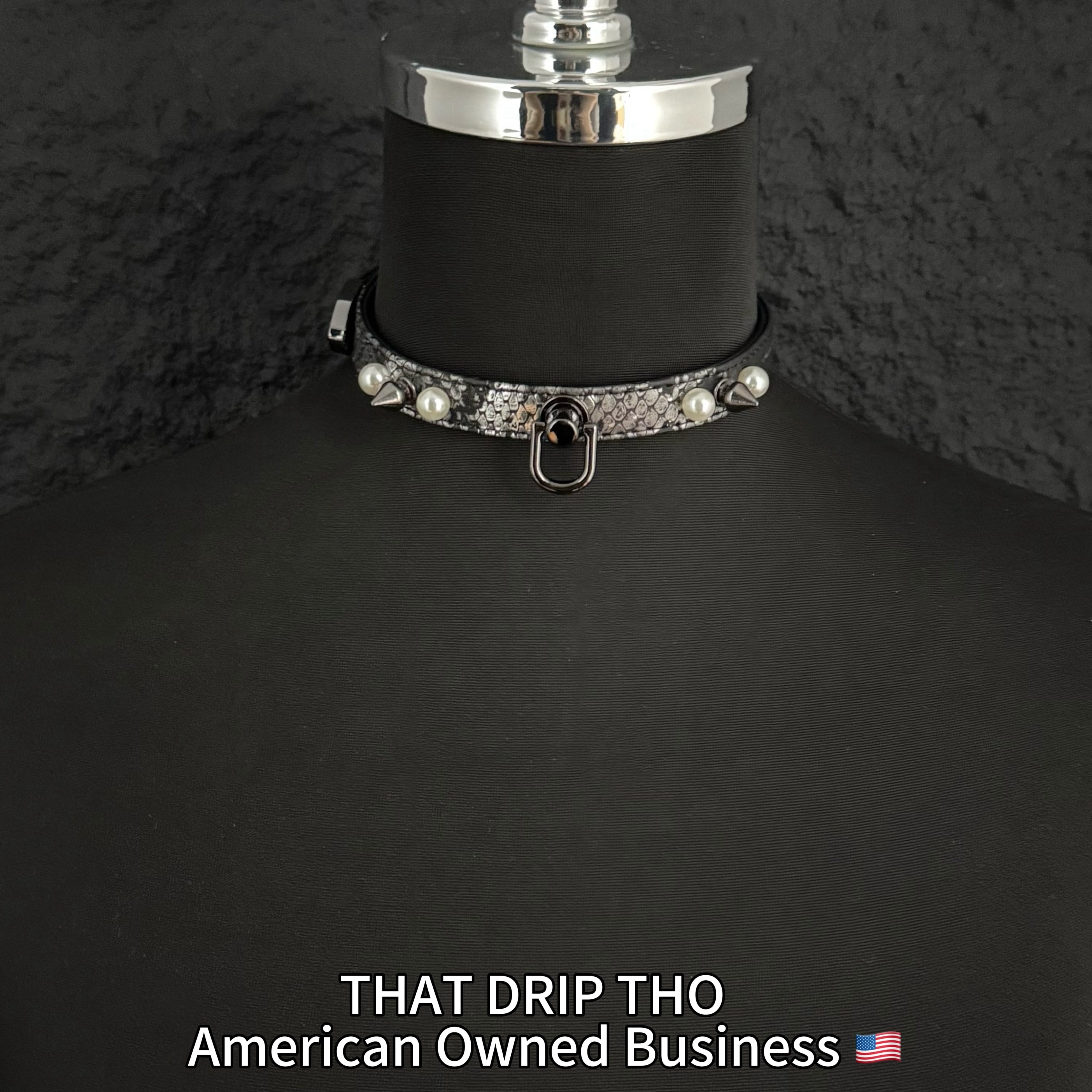 Handmade Luxe Pearls & Spikes Bondage Set – Matching Collar, Cuffs, and Chain Leash - Black Set