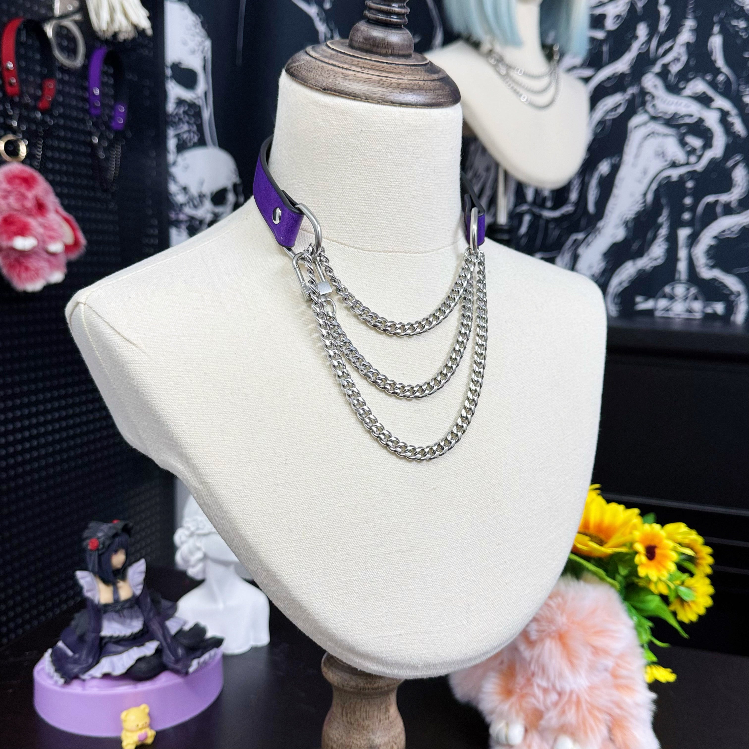 Luxe Chain (Fashion Layered Chain Leather Choker Necklace) (Premium Purple Color)