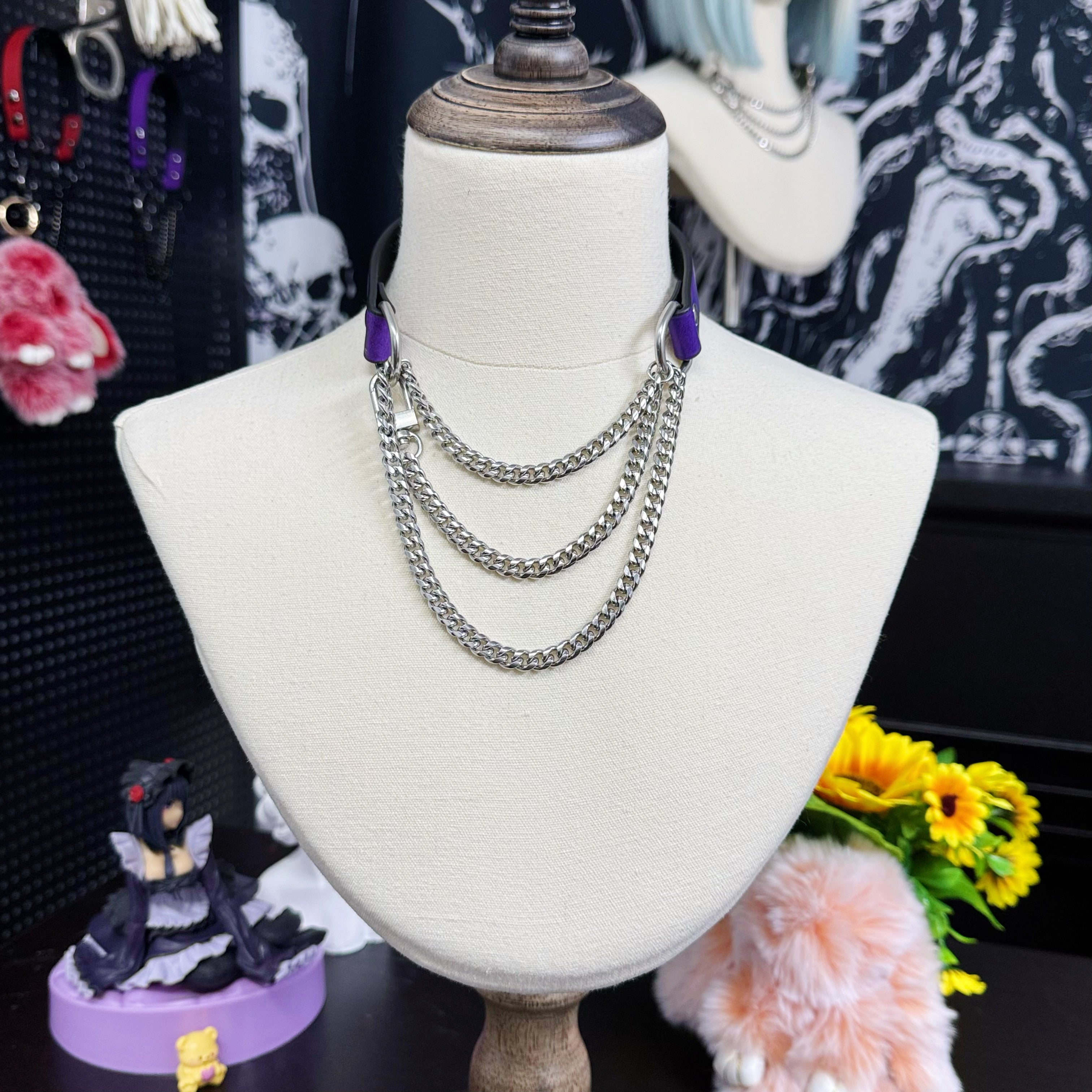 Luxe Chain (Fashion Layered Chain Leather Choker Necklace) (Premium Purple Color)