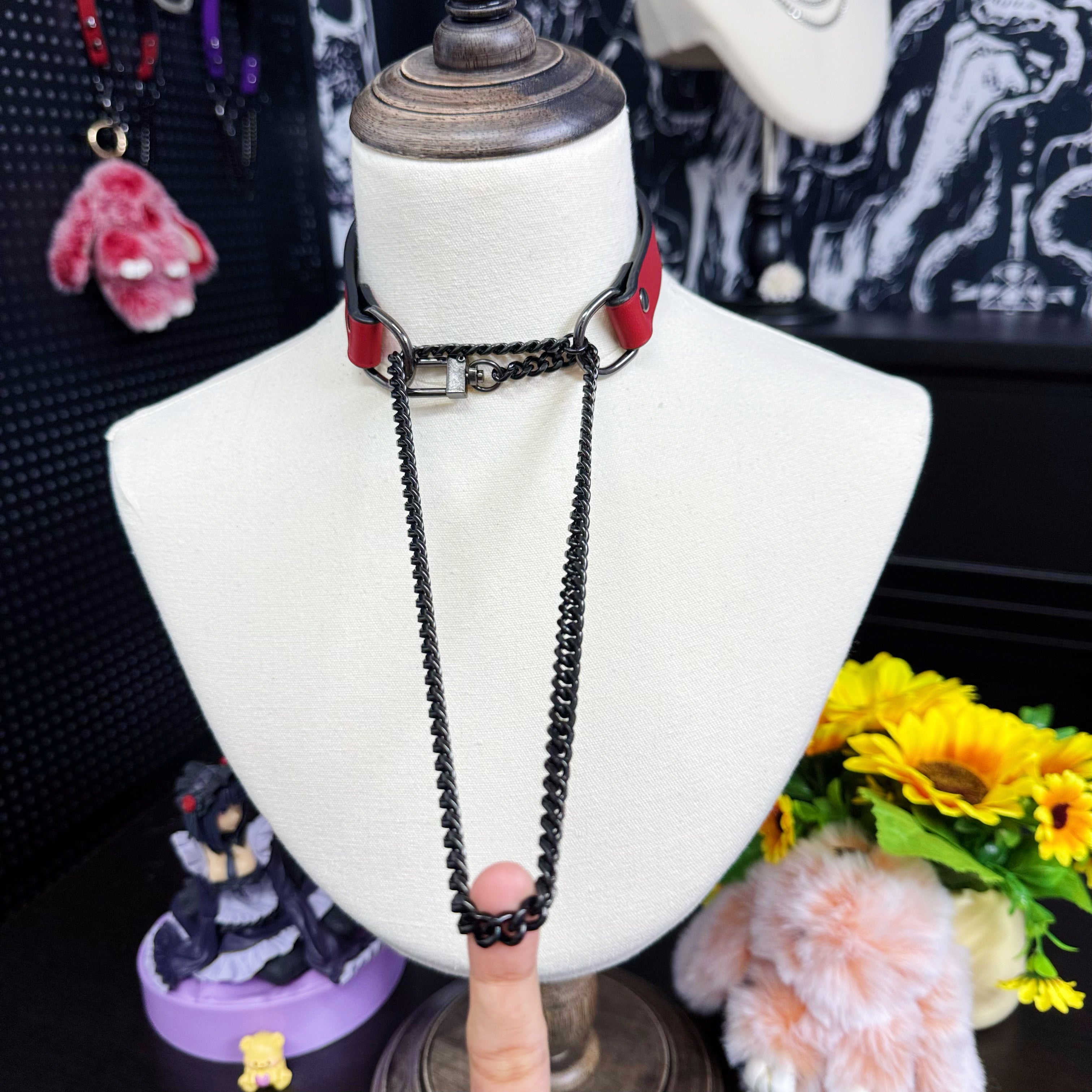 Luxe Chain (Fashion Layered Chain Leather Choker Necklace) (Premium Lucky Red Color)