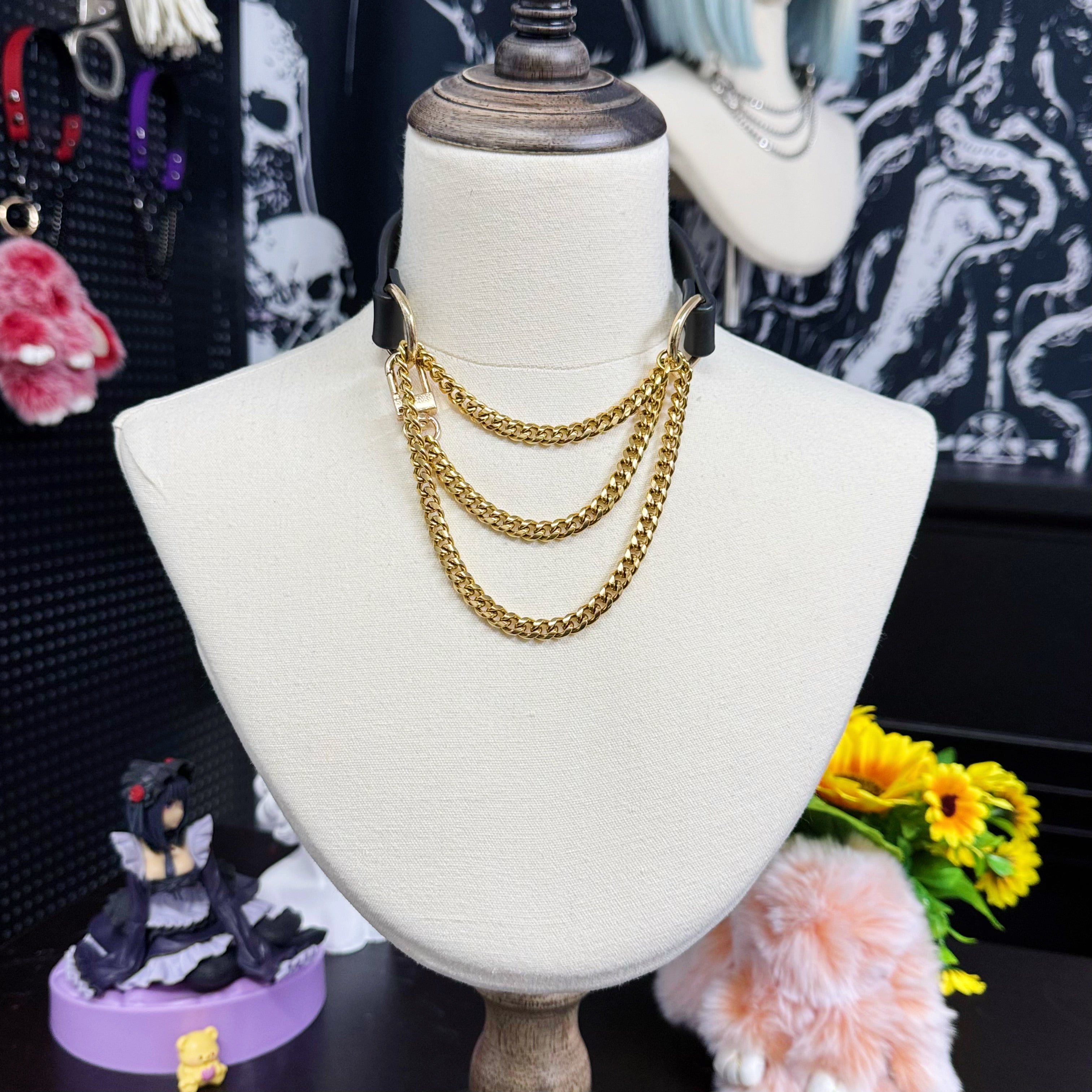 Luxe Chain (Fashion Layered Chain Leather Choker Necklace) (Gold Color Chain)
