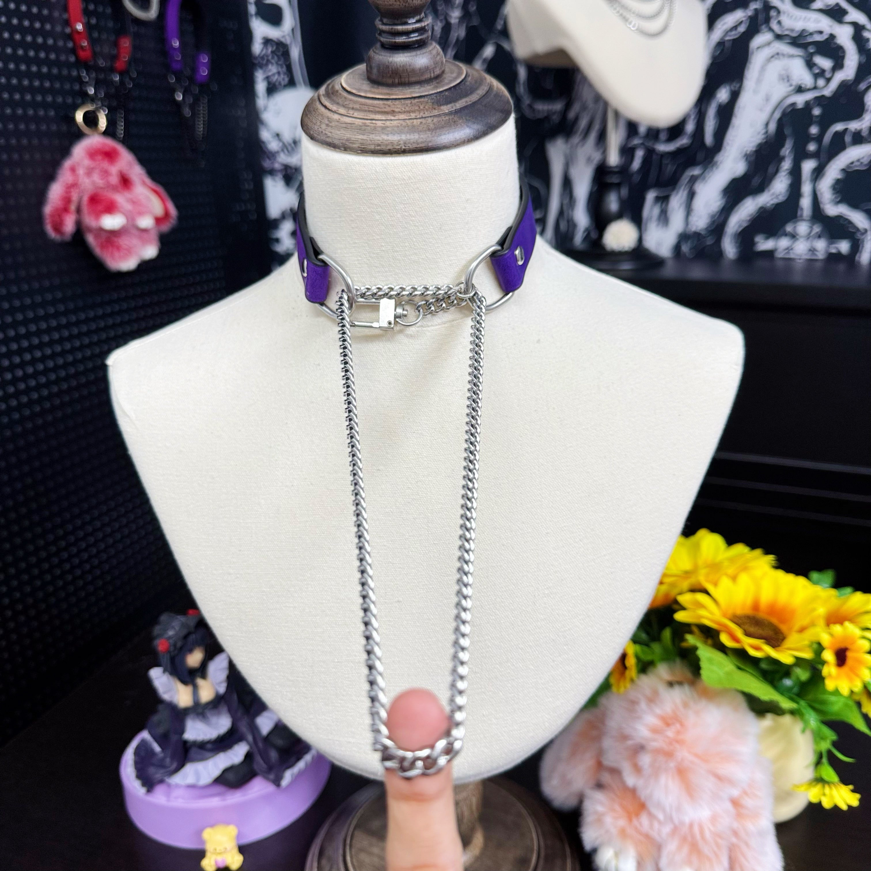 Luxe Chain (Fashion Layered Chain Leather Choker Necklace) (Premium Purple Color)
