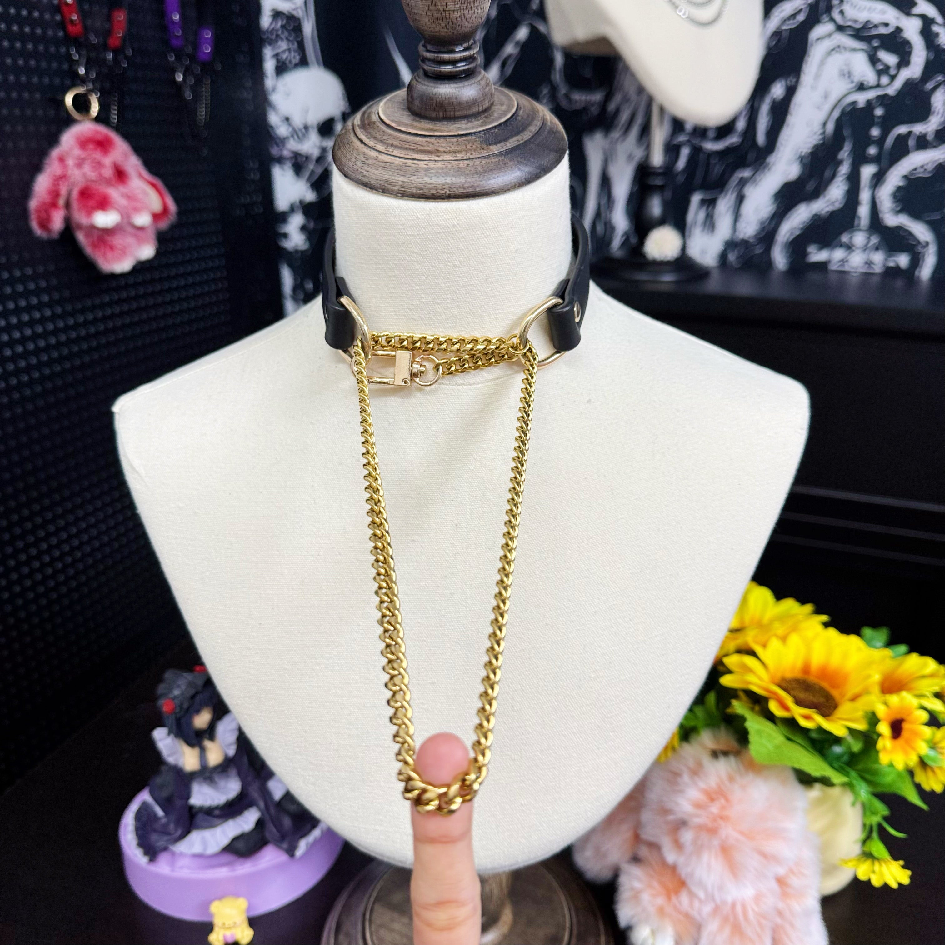 Luxe Chain (Fashion Layered Chain Leather Choker Necklace) (Gold Color Chain)