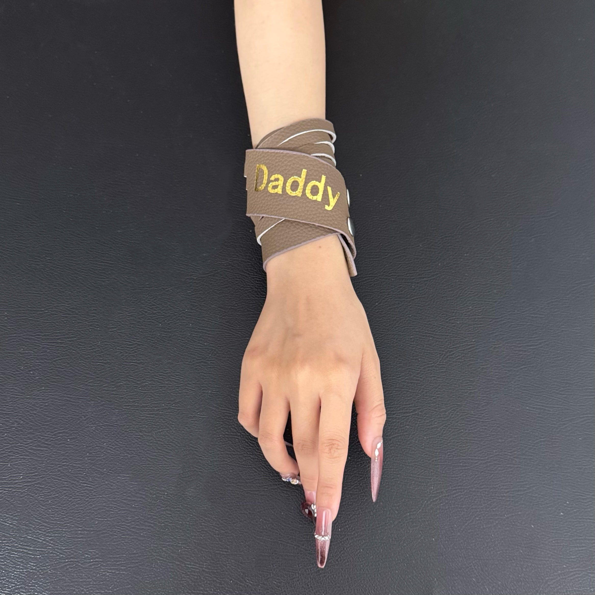Unisex Dual-Wear Leather Fringe Wrap Bracelet-Brown (Daddy & Baby)(Hot Stamping)