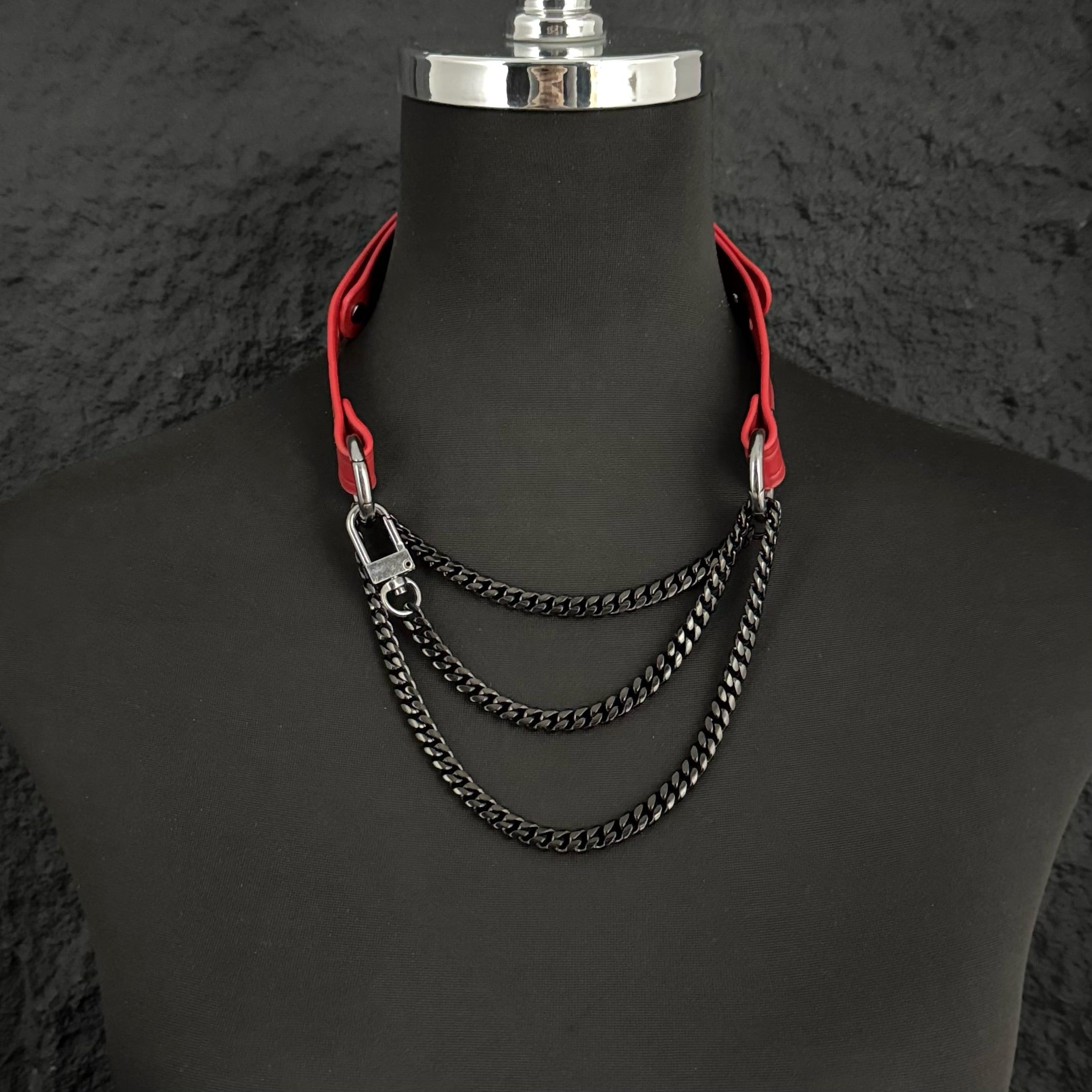 Boundless Leather Chain Set, 6 in 1 (Red Leather-Black Chains)