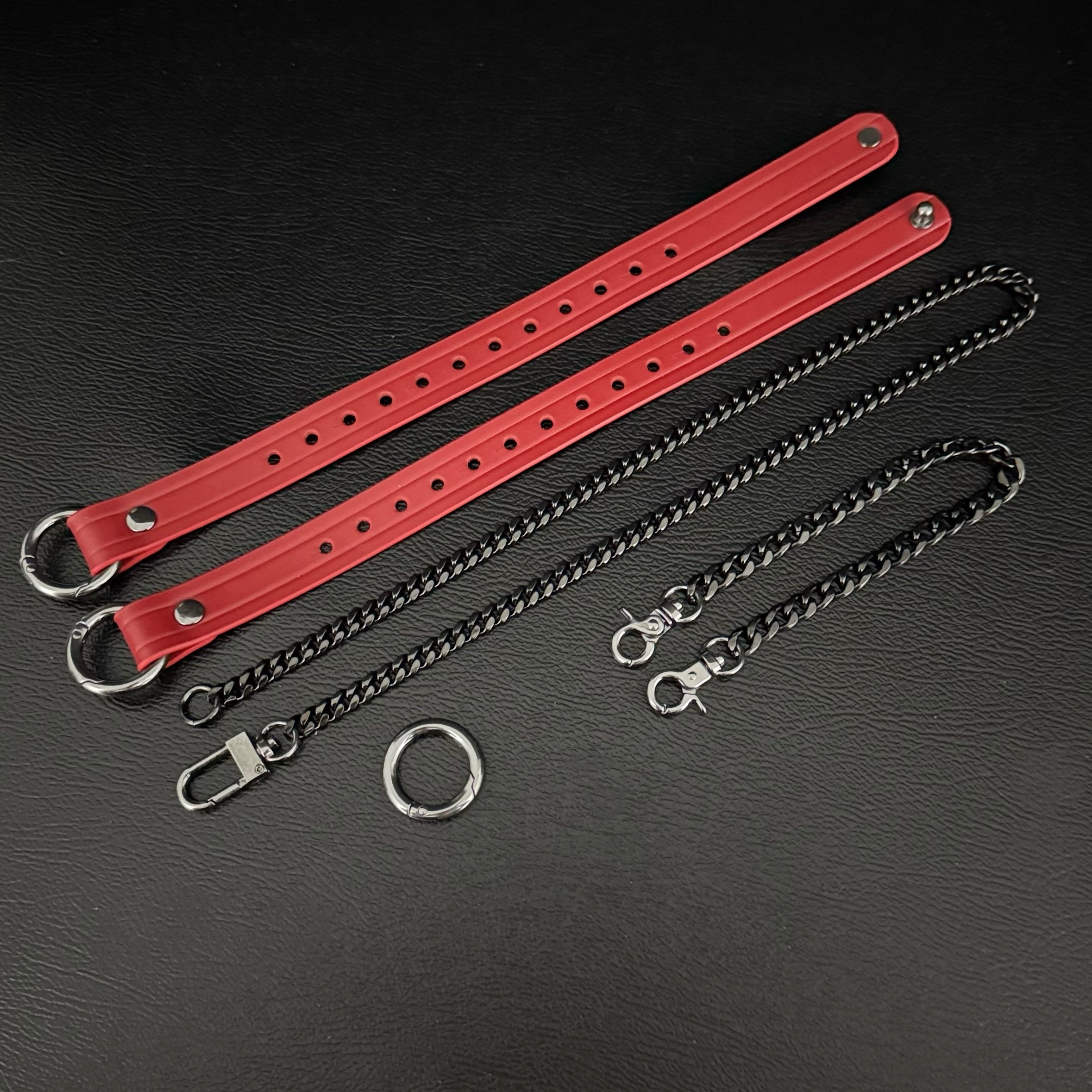 Boundless Leather Chain Set, 6 in 1 (Red Leather-Black Chains)