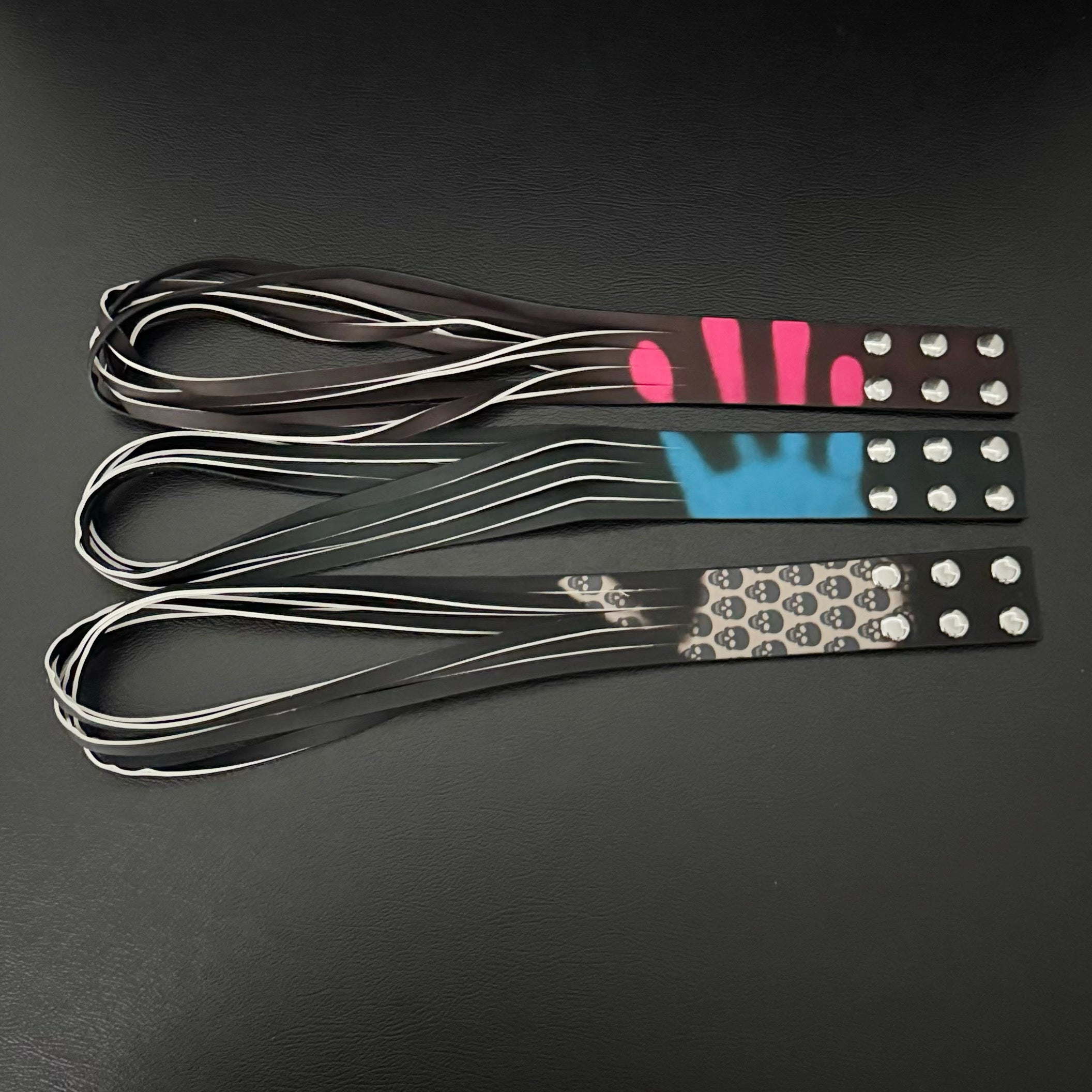 Unisex Dual-Wear Leather Fringe Wrap Bracelet-Noir Black to Skull (Heat Reactive)-Flogger