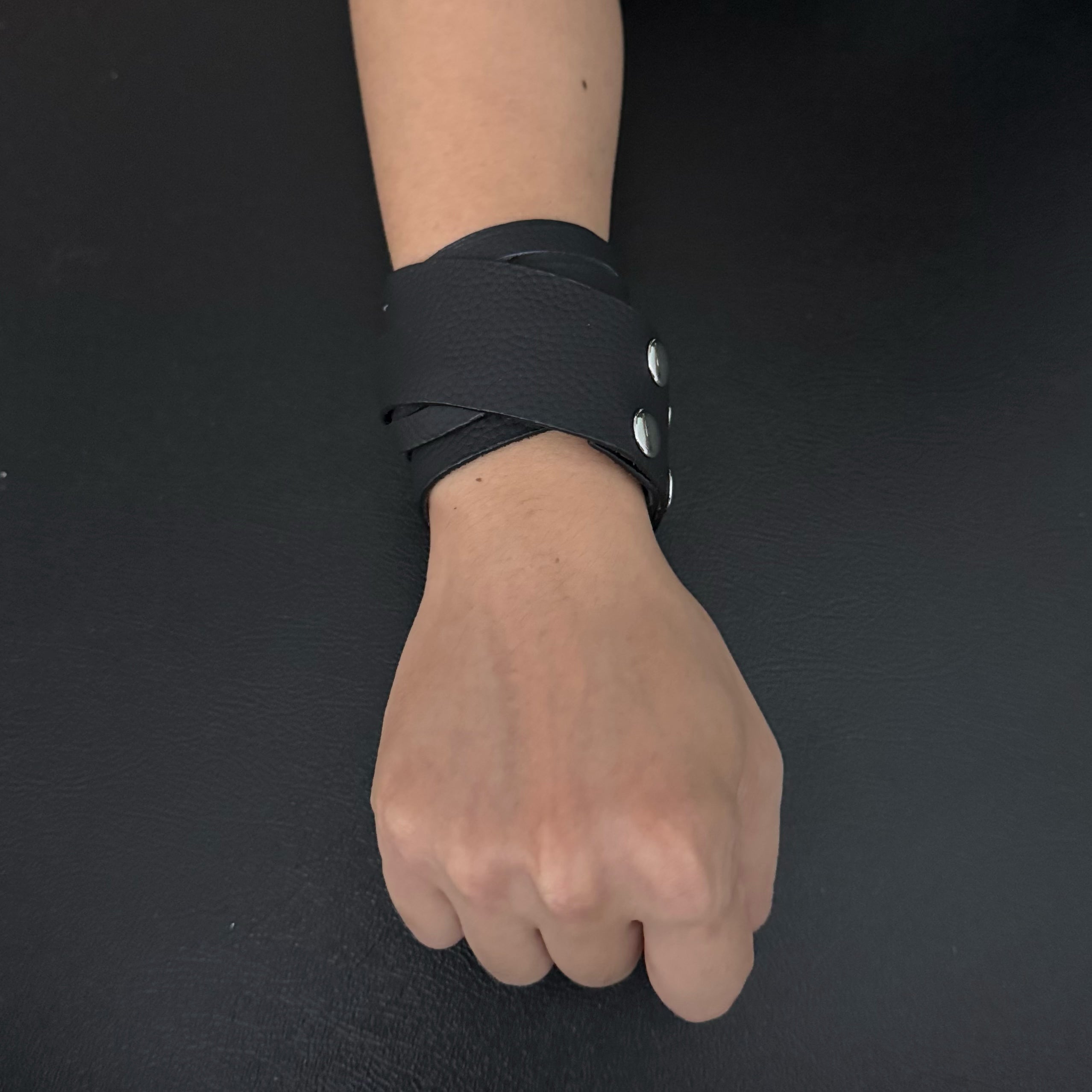 Unisex Dual-Wear Leather Fringe Wrap Bracelet-Midnight Black-Flogger (Plain Black)