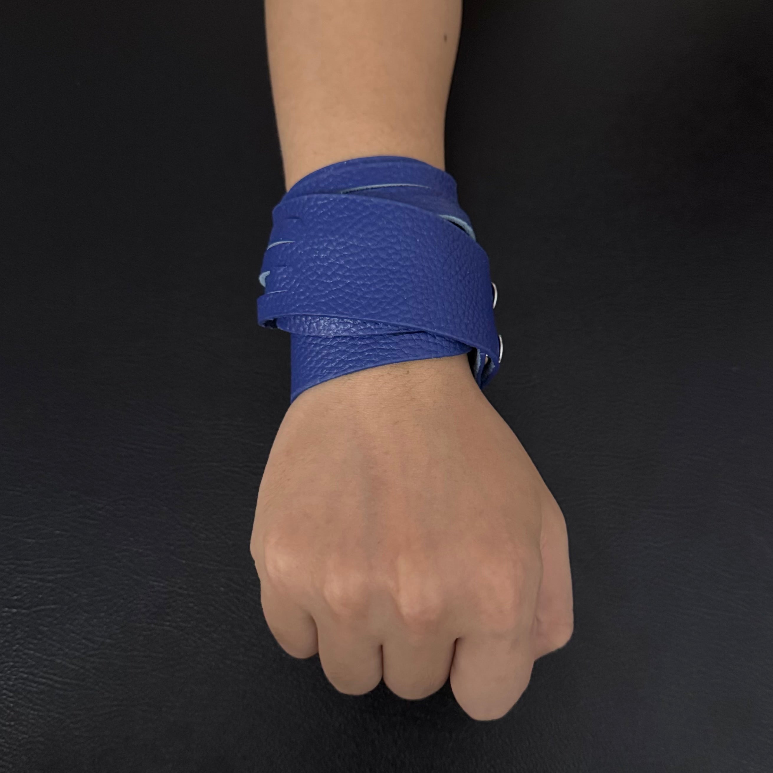 Unisex Dual-Wear Leather Fringe Wrap Bracelet-Royal Blue-Flogger (Non Heat Reactive)